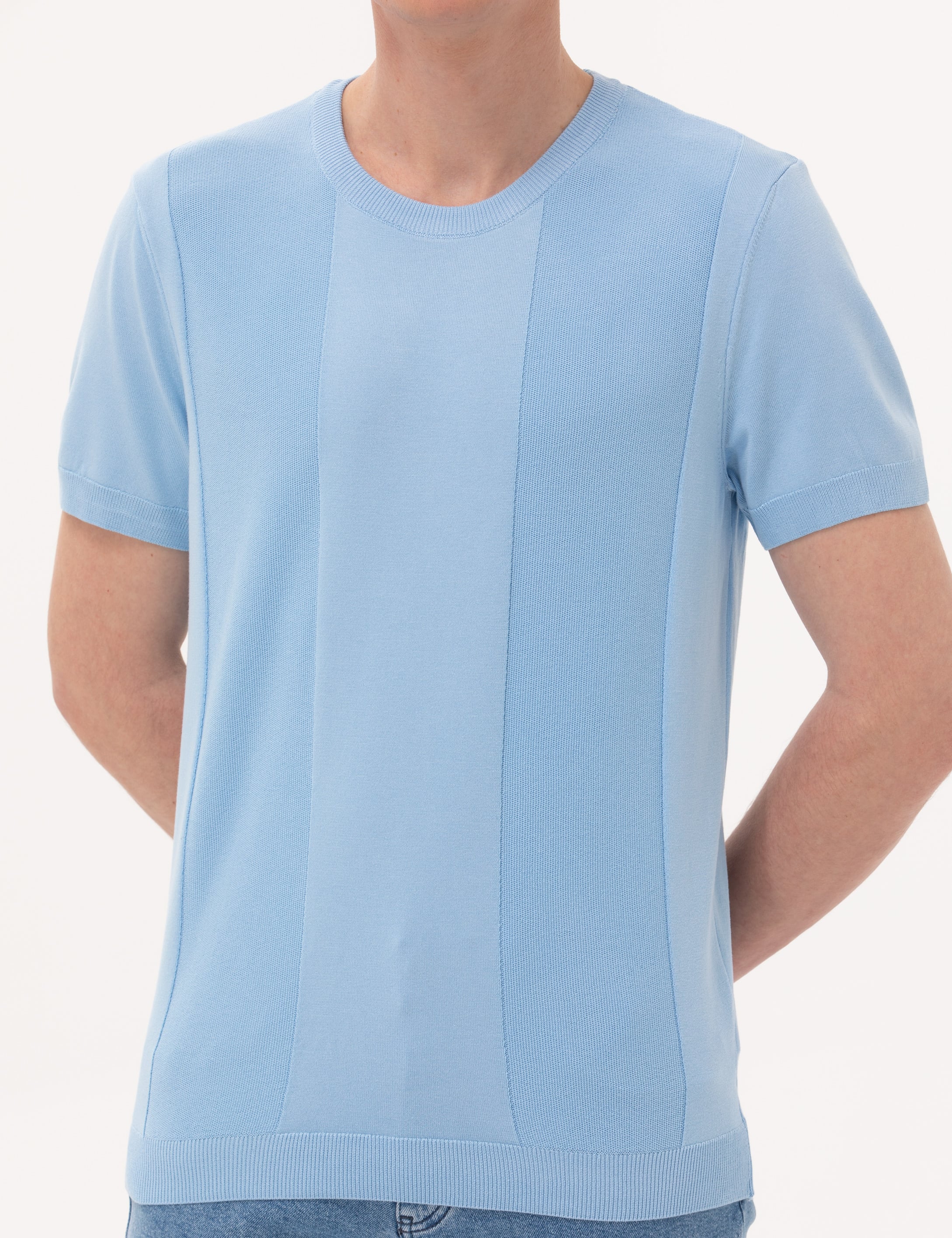 Açık Mavi Slim Fit Bisiklet Yaka Triko Tişört - Image 6