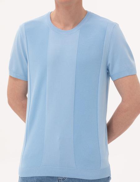 Açık Mavi Slim Fit Bisiklet Yaka Triko Tişört - 50268283038