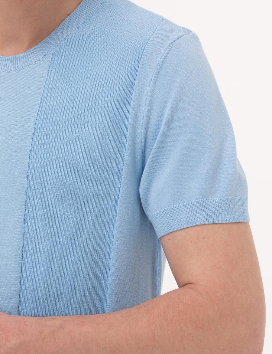 Açık Mavi Slim Fit Bisiklet Yaka Triko Tişört