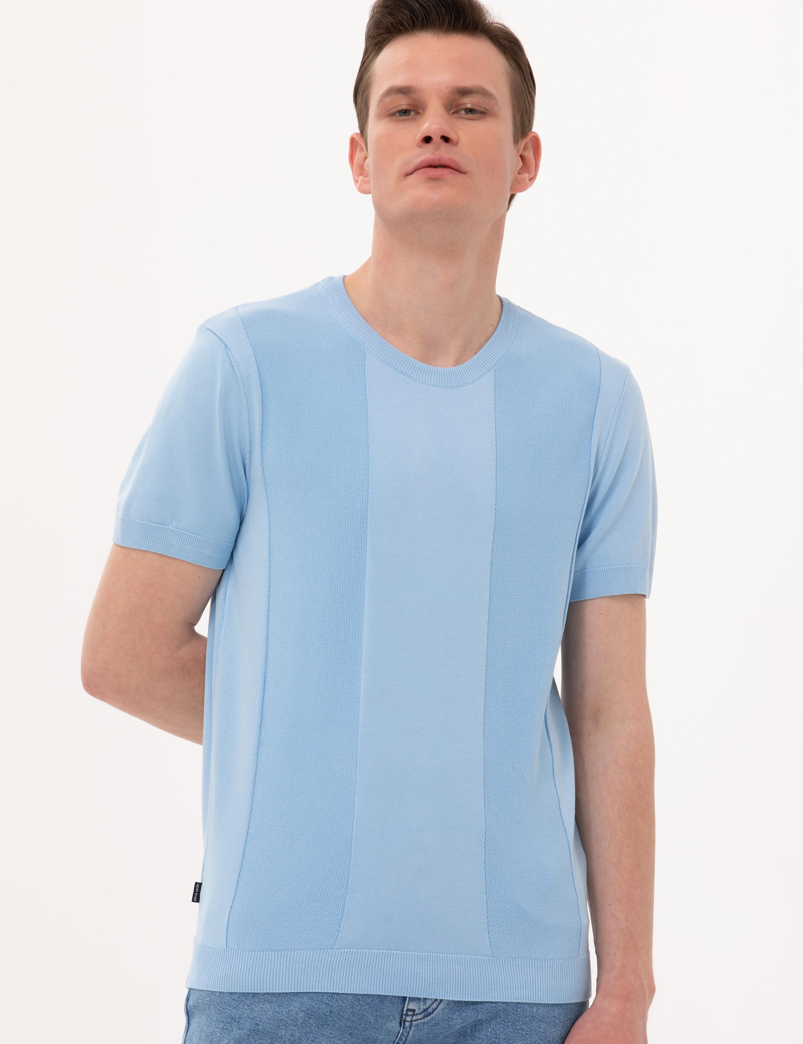 Açık Mavi Slim Fit Bisiklet Yaka Triko Tişört