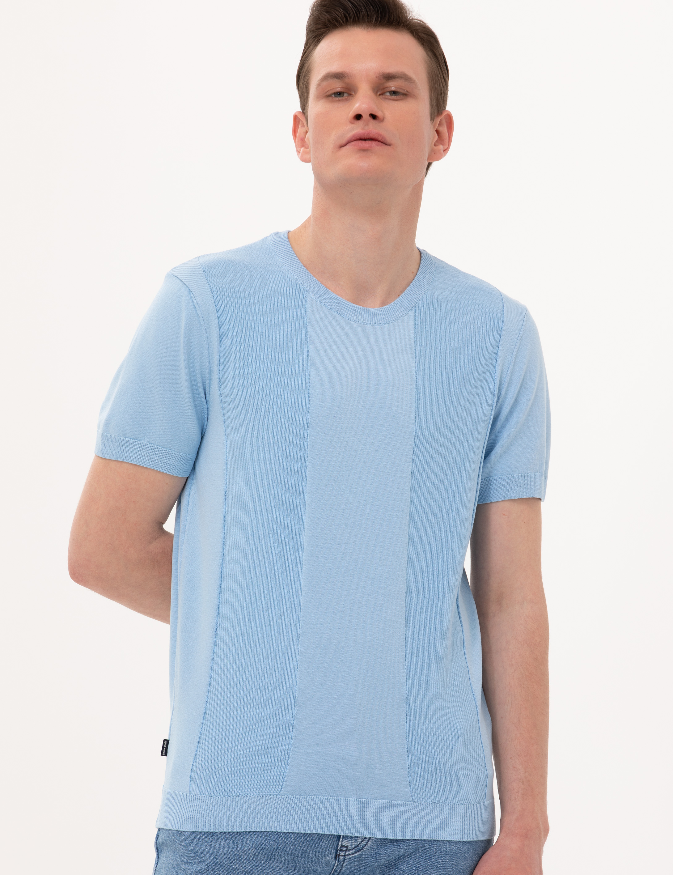Açık Mavi Slim Fit Bisiklet Yaka Triko Tişört - Image 4