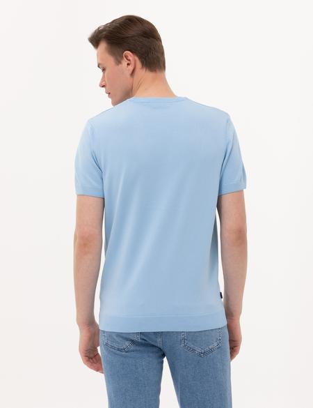 Açık Mavi Slim Fit Bisiklet Yaka Triko Tişört - 50268283038