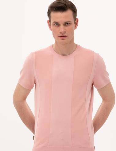 Pembe Slim Fit Bisiklet Yaka Triko Tişört
