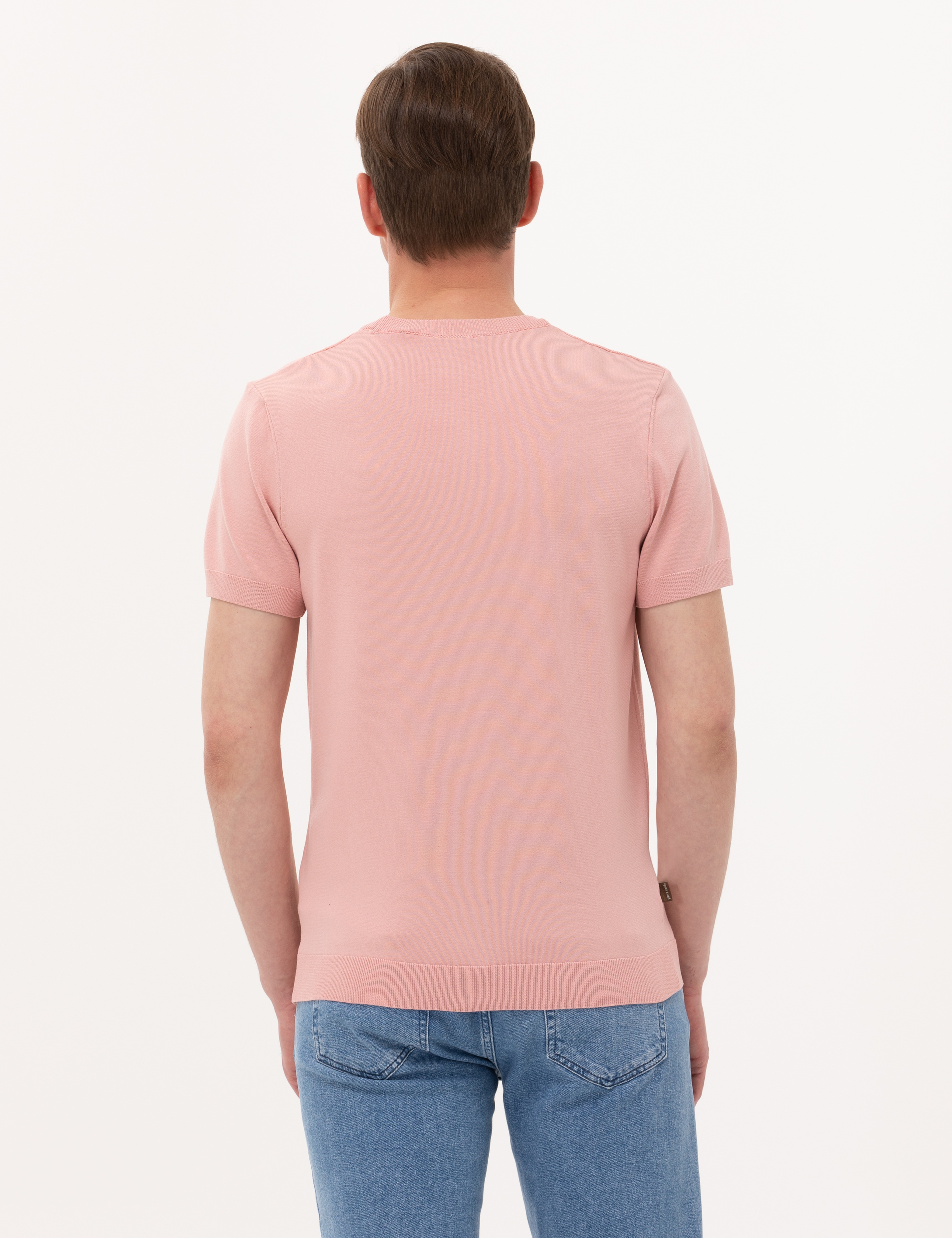 Pembe Slim Fit Bisiklet Yaka Triko Tişört - Image 5
