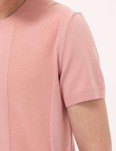Pembe Slim Fit Bisiklet Yaka Triko Tişört