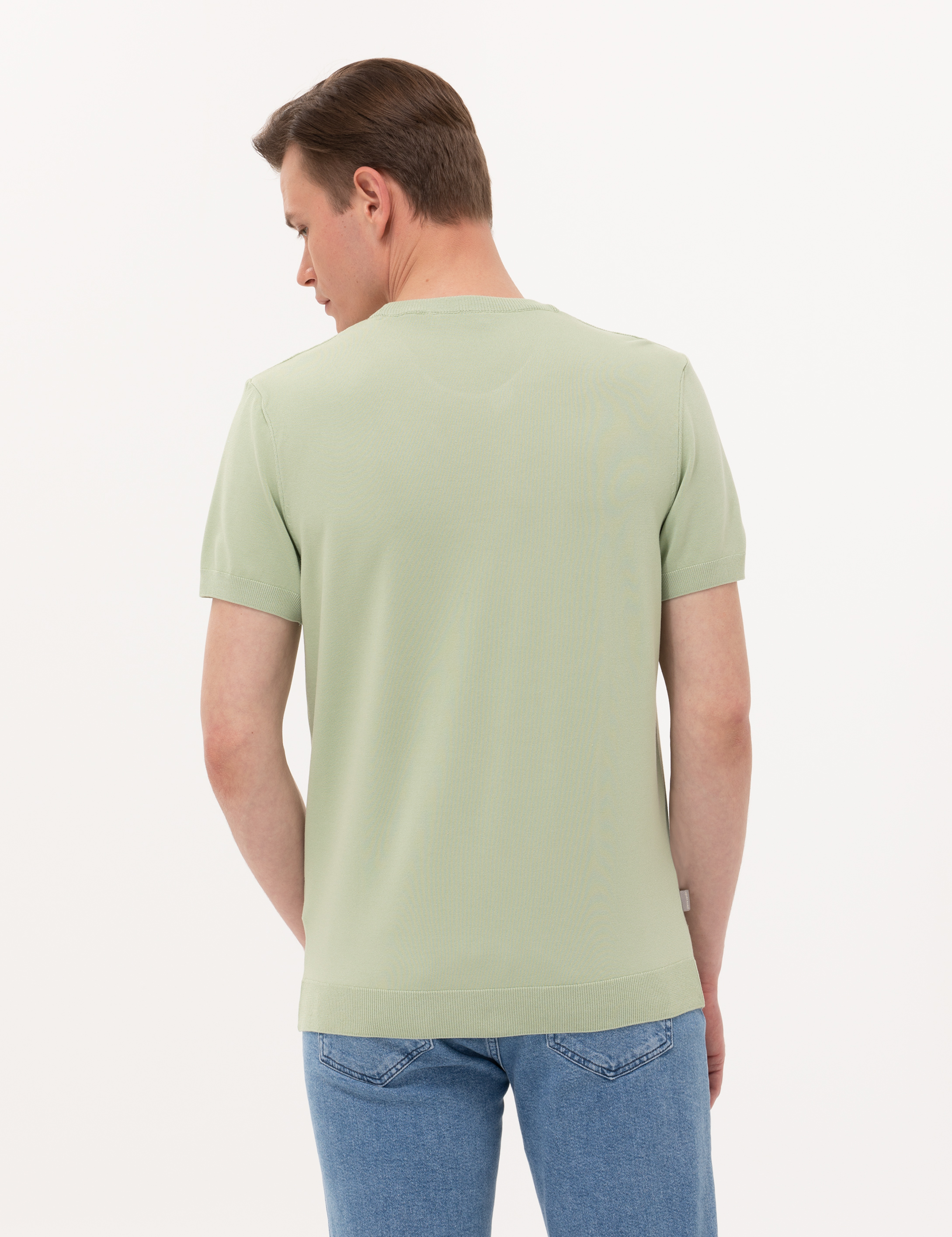 Su Yeşili Slim Fit Bisiklet Yaka Triko Tişört