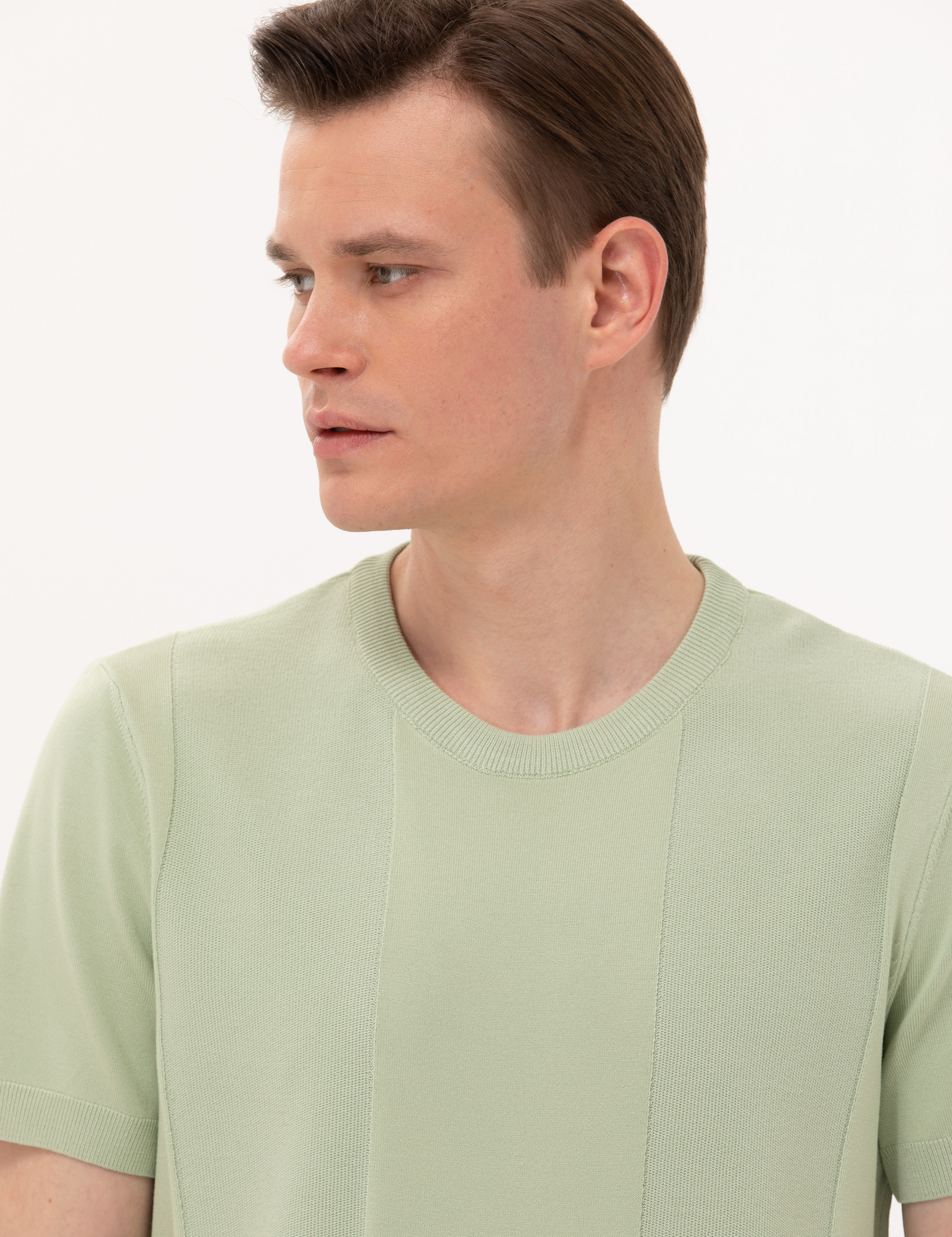 Su Yeşili Slim Fit Bisiklet Yaka Triko Tişört - Image 2