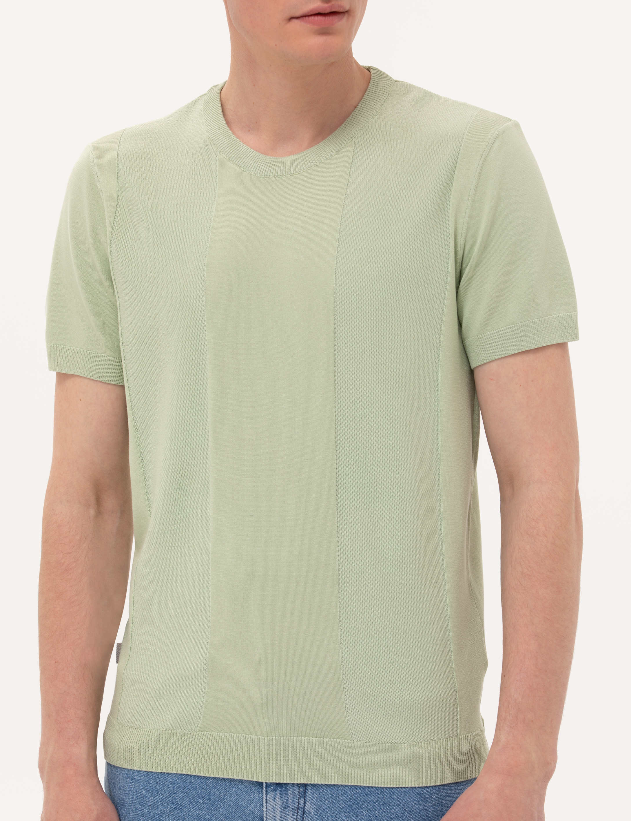 Su Yeşili Slim Fit Bisiklet Yaka Triko Tişört - Image 6