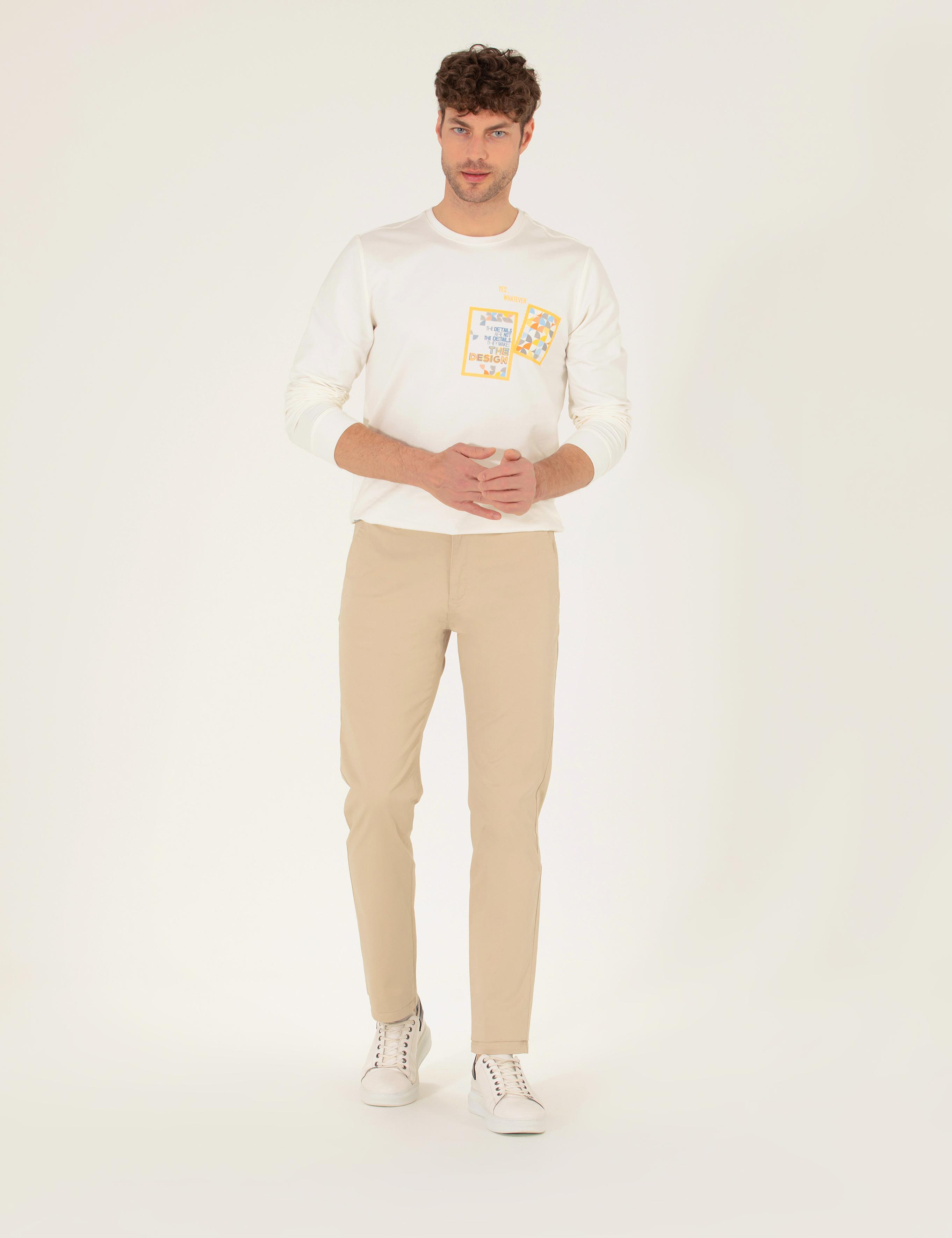 Bej Regular Fit Kanvas Pantolon