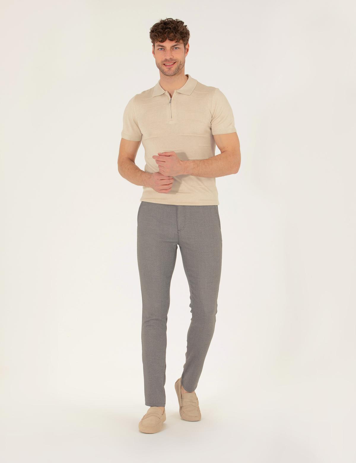 Gri Slim Fit Kanvas Pantolon