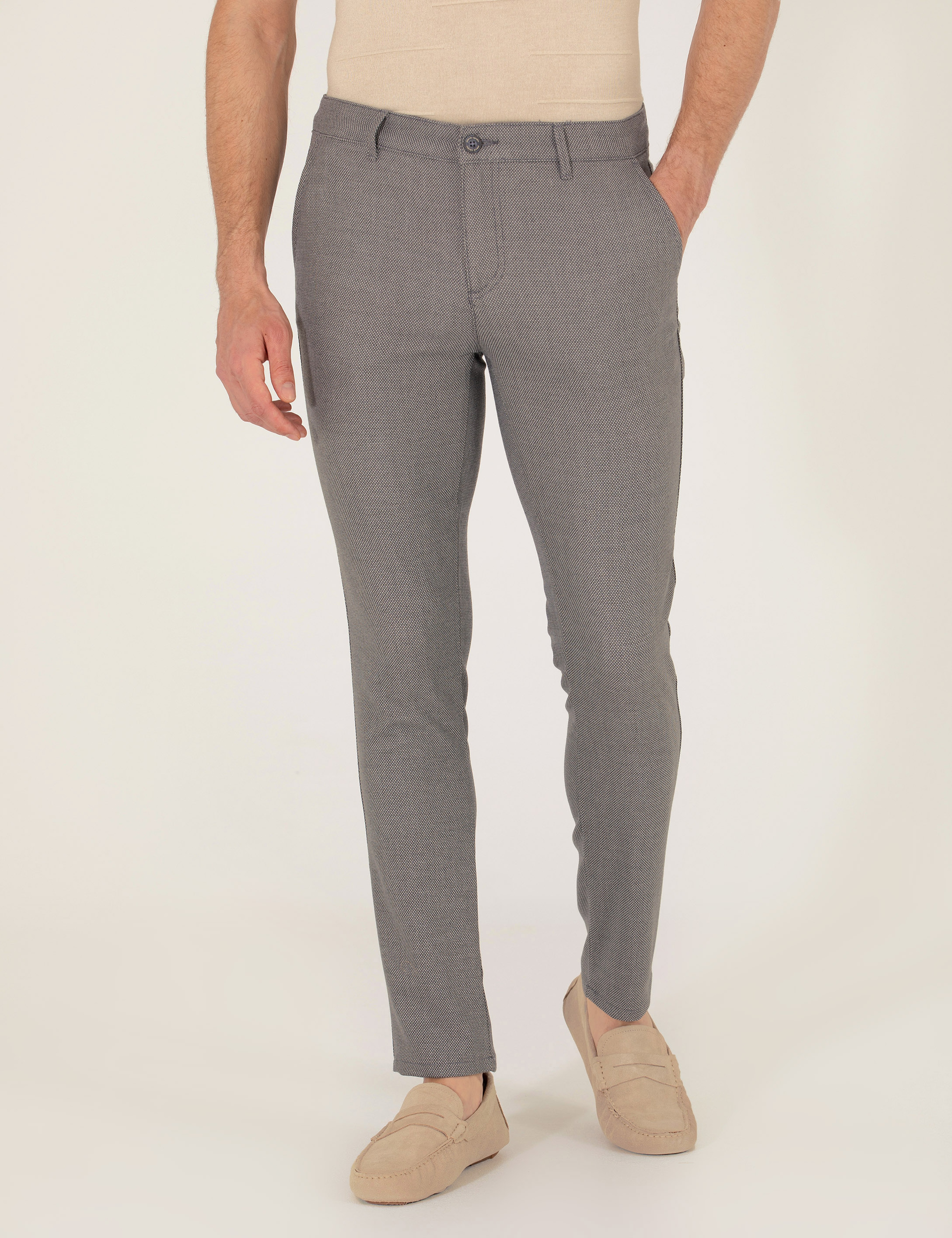 Gri Slim Fit Kanvas Pantolon - Image 2