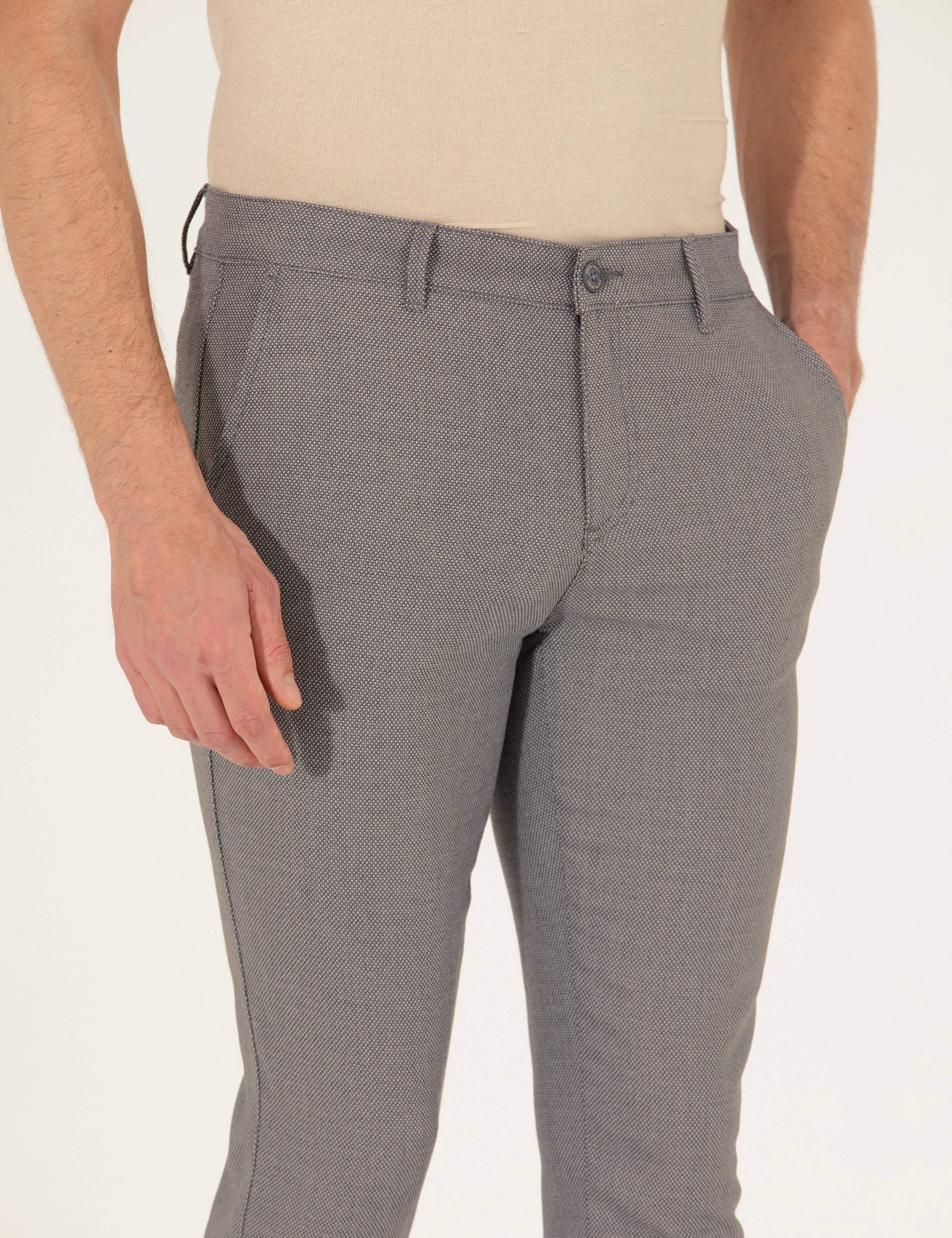Gri Slim Fit Kanvas Pantolon - Image 5