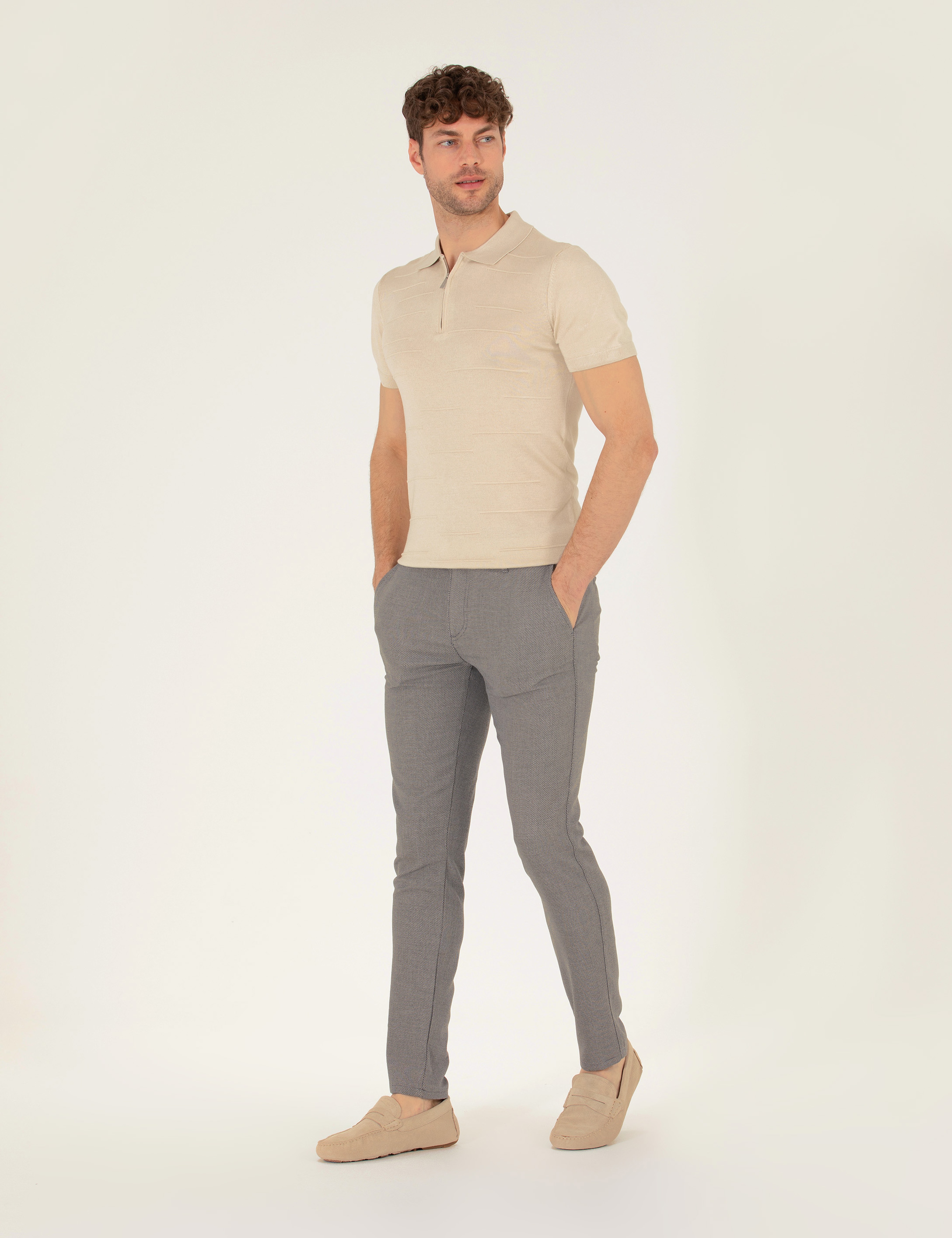 Gri Slim Fit Kanvas Pantolon - Image 3