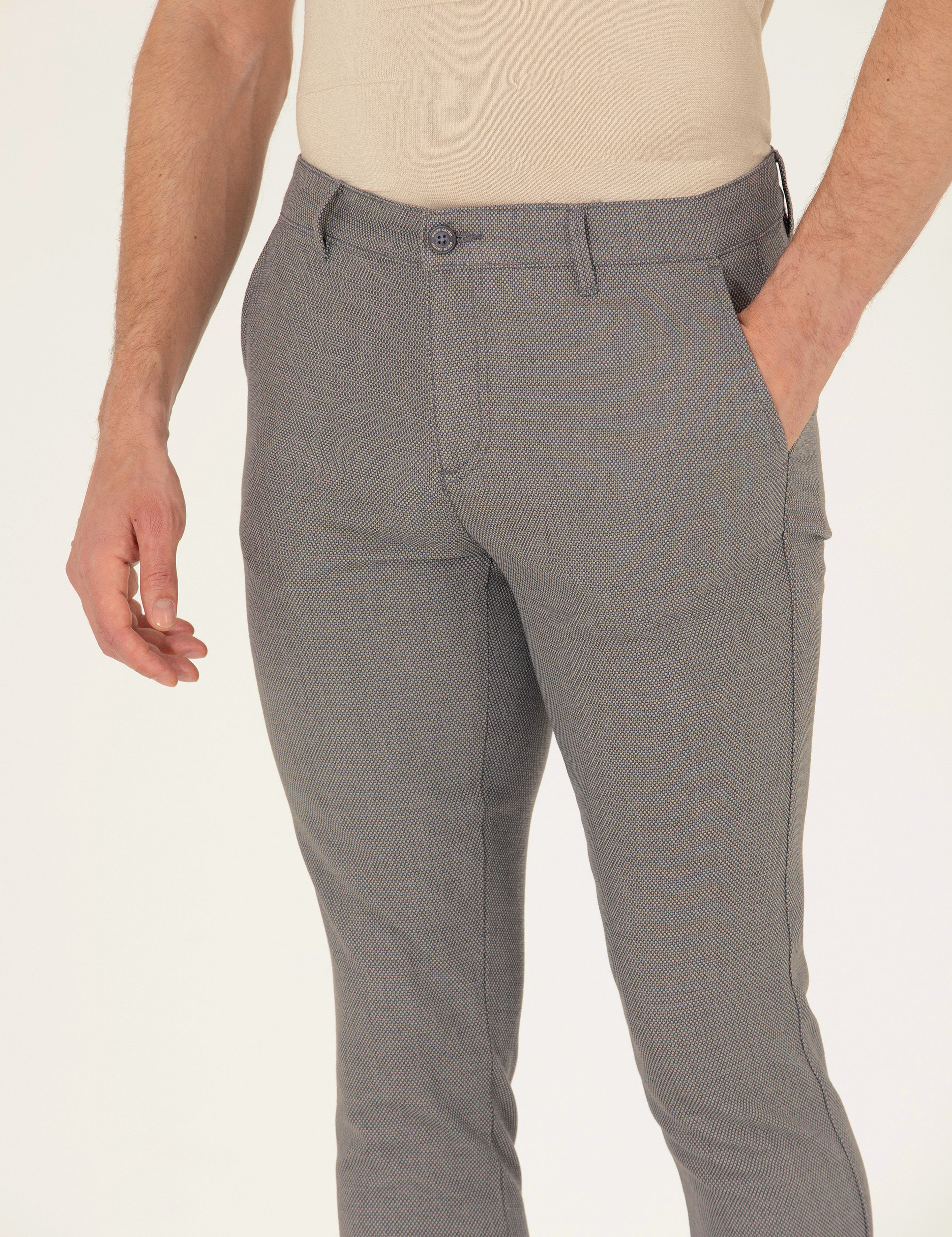 Gri Slim Fit Kanvas Pantolon - Image 6