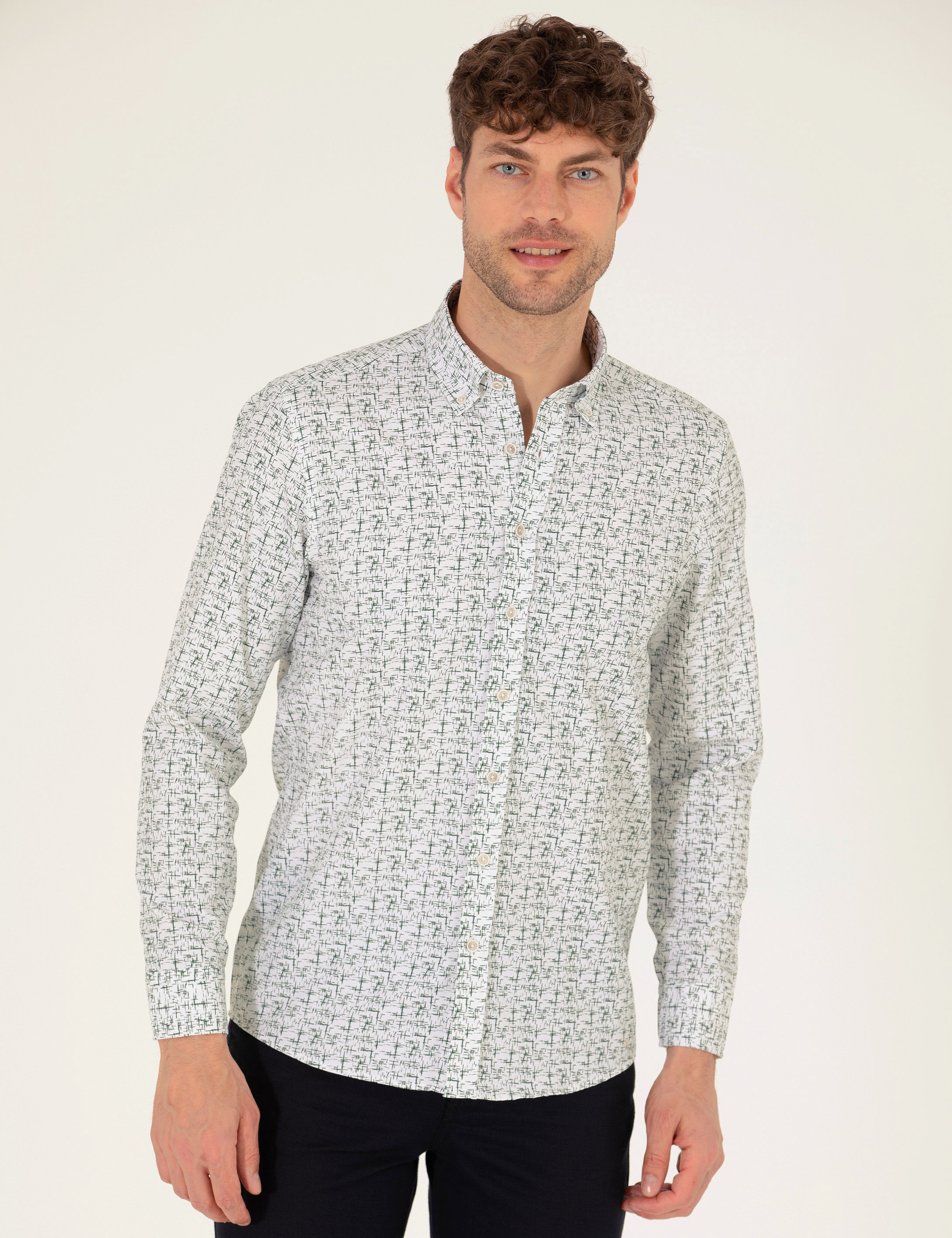 Haki Slim Fit Uzun Kollu Gömlek - Image 2