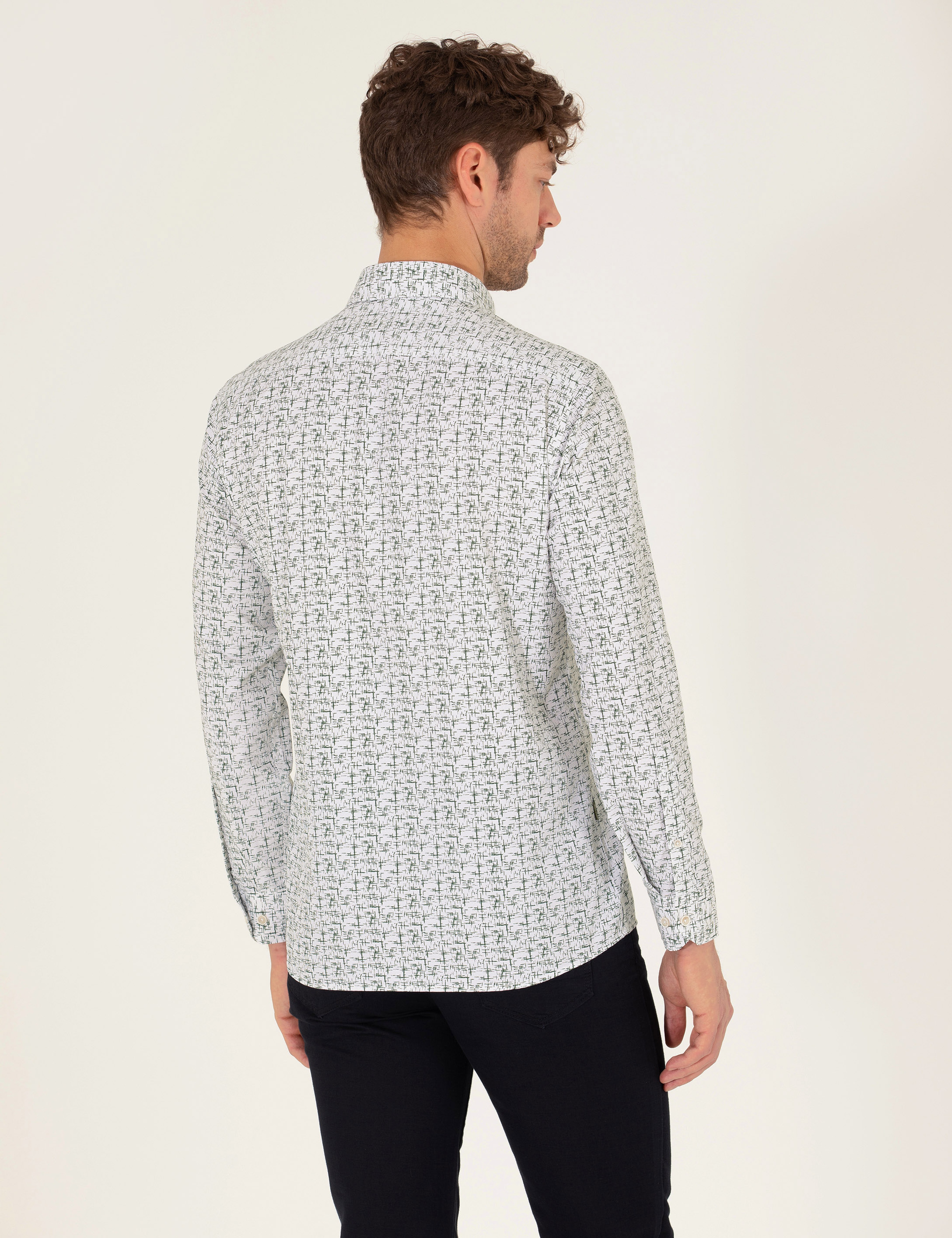 Haki Slim Fit Uzun Kollu Gömlek - Image 5