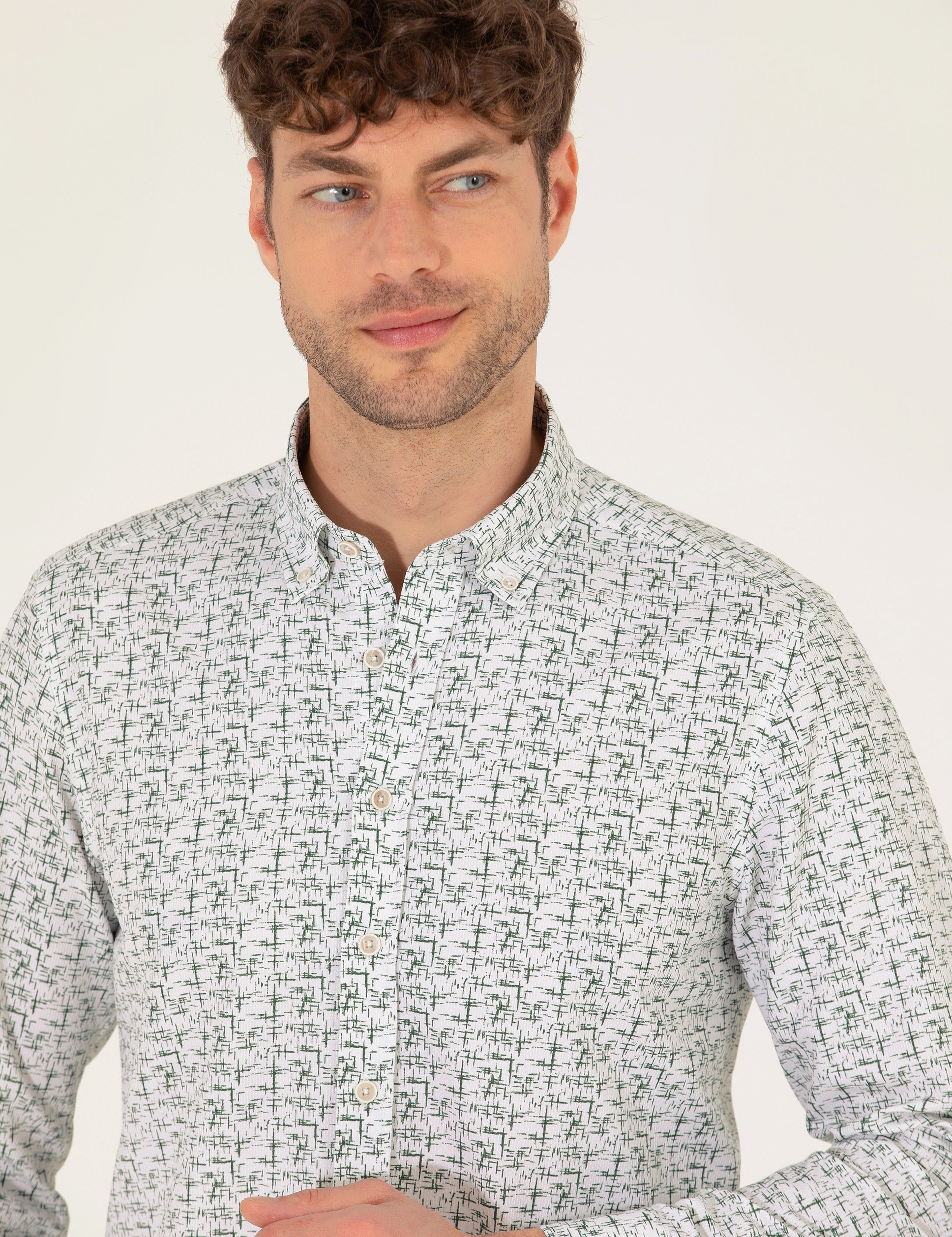 Haki Slim Fit Uzun Kollu Gömlek - Image 3