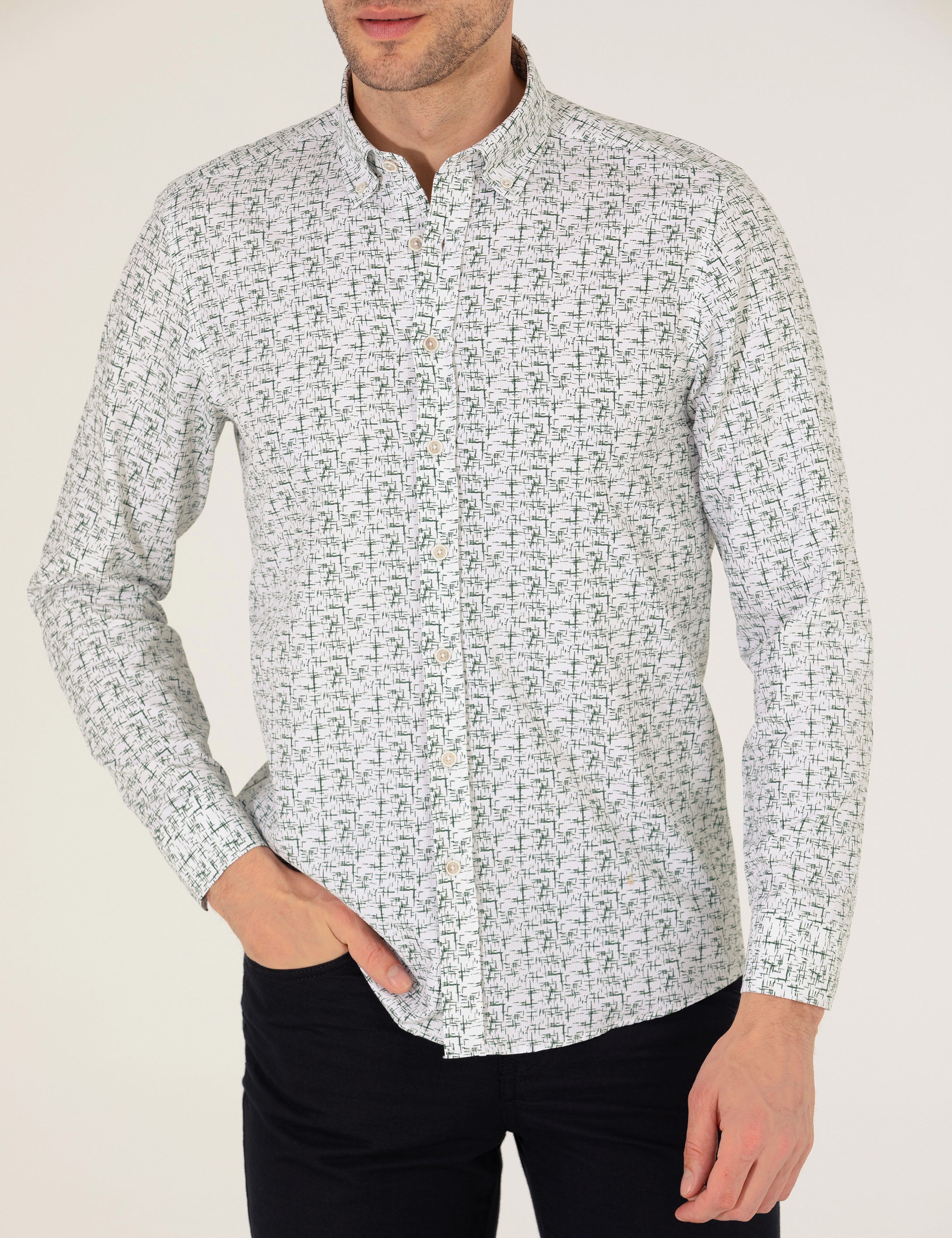 Haki Slim Fit Uzun Kollu Gömlek