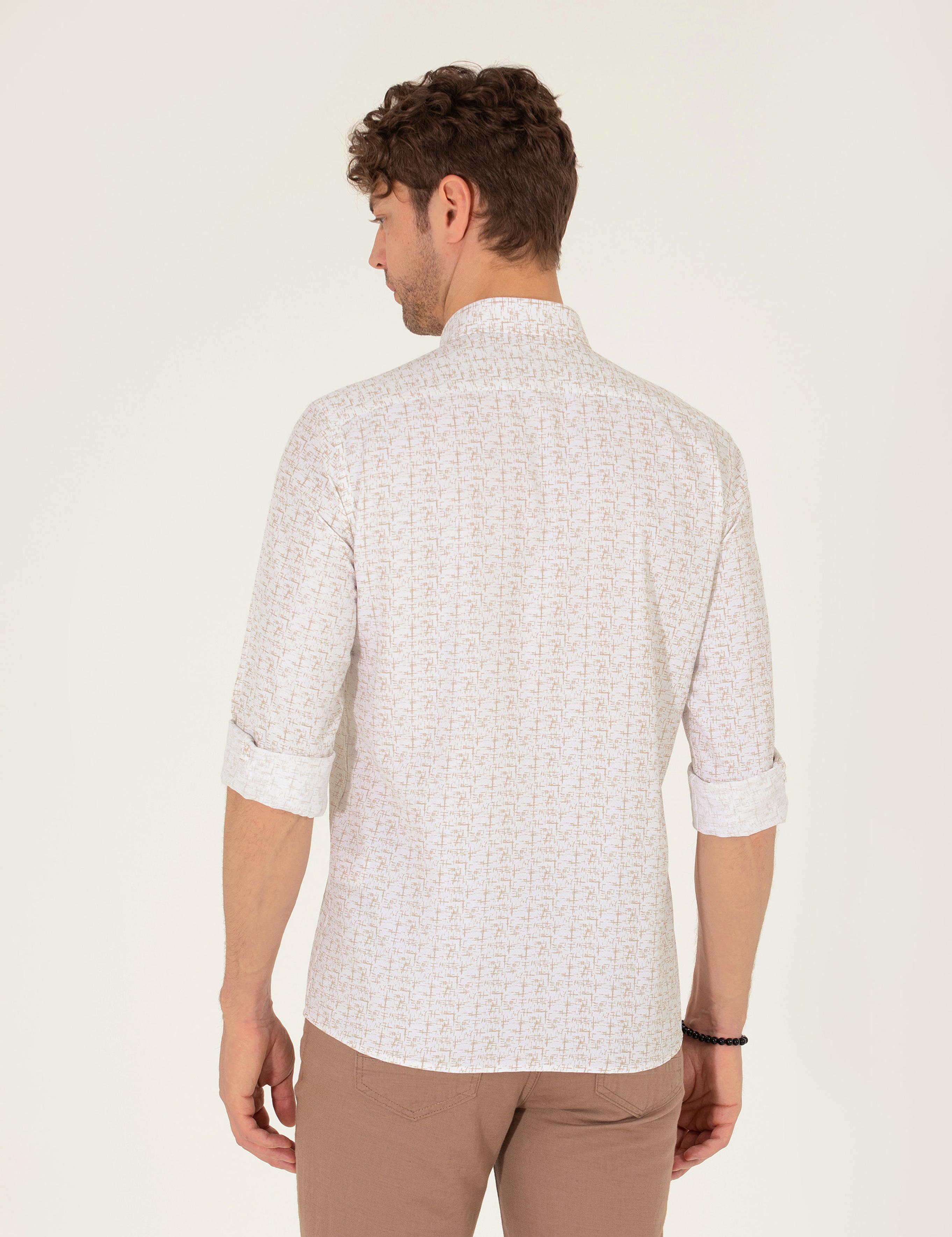 Bej Slim Fit Uzun Kollu Gömlek