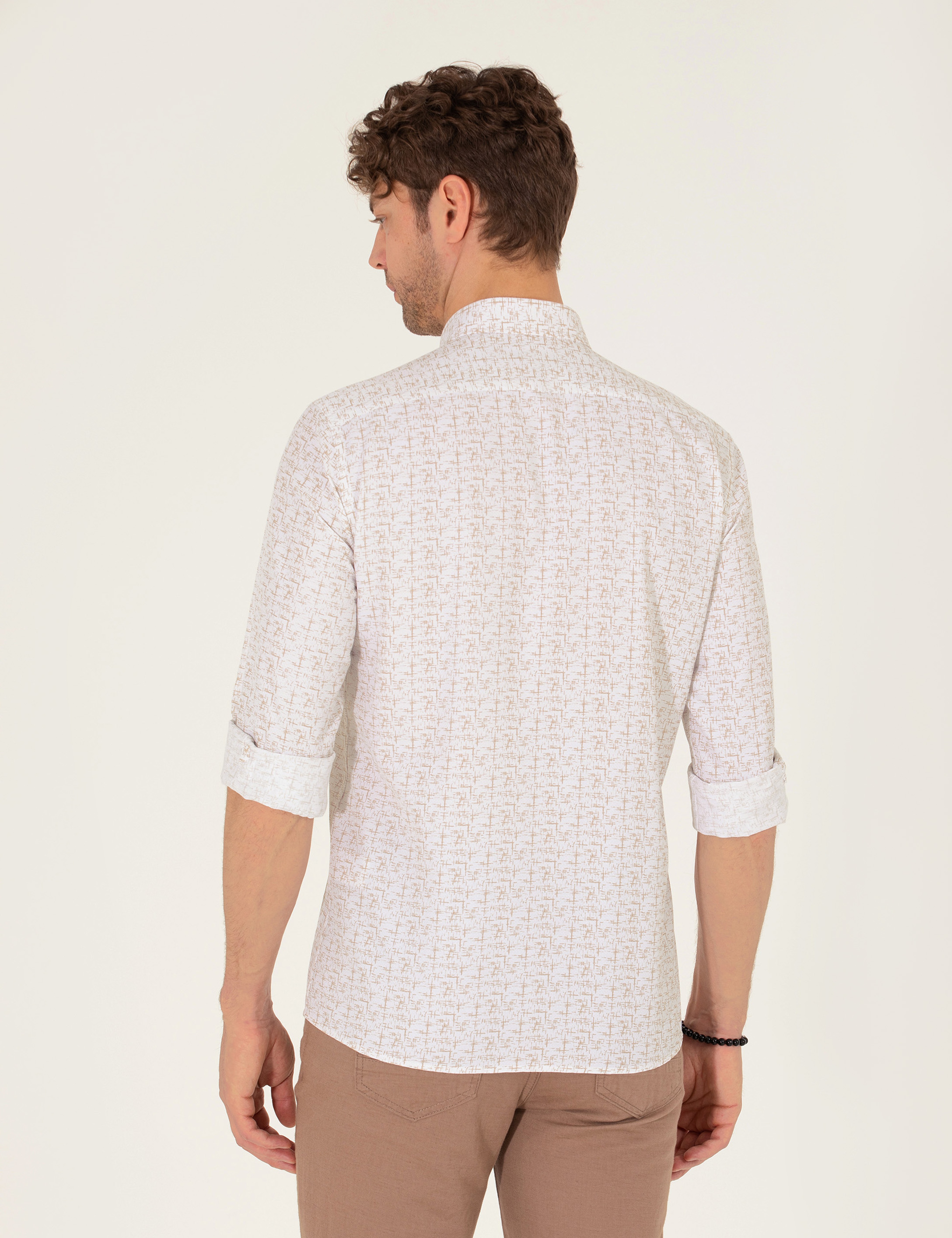 Bej Slim Fit Uzun Kollu Gömlek - Image 5