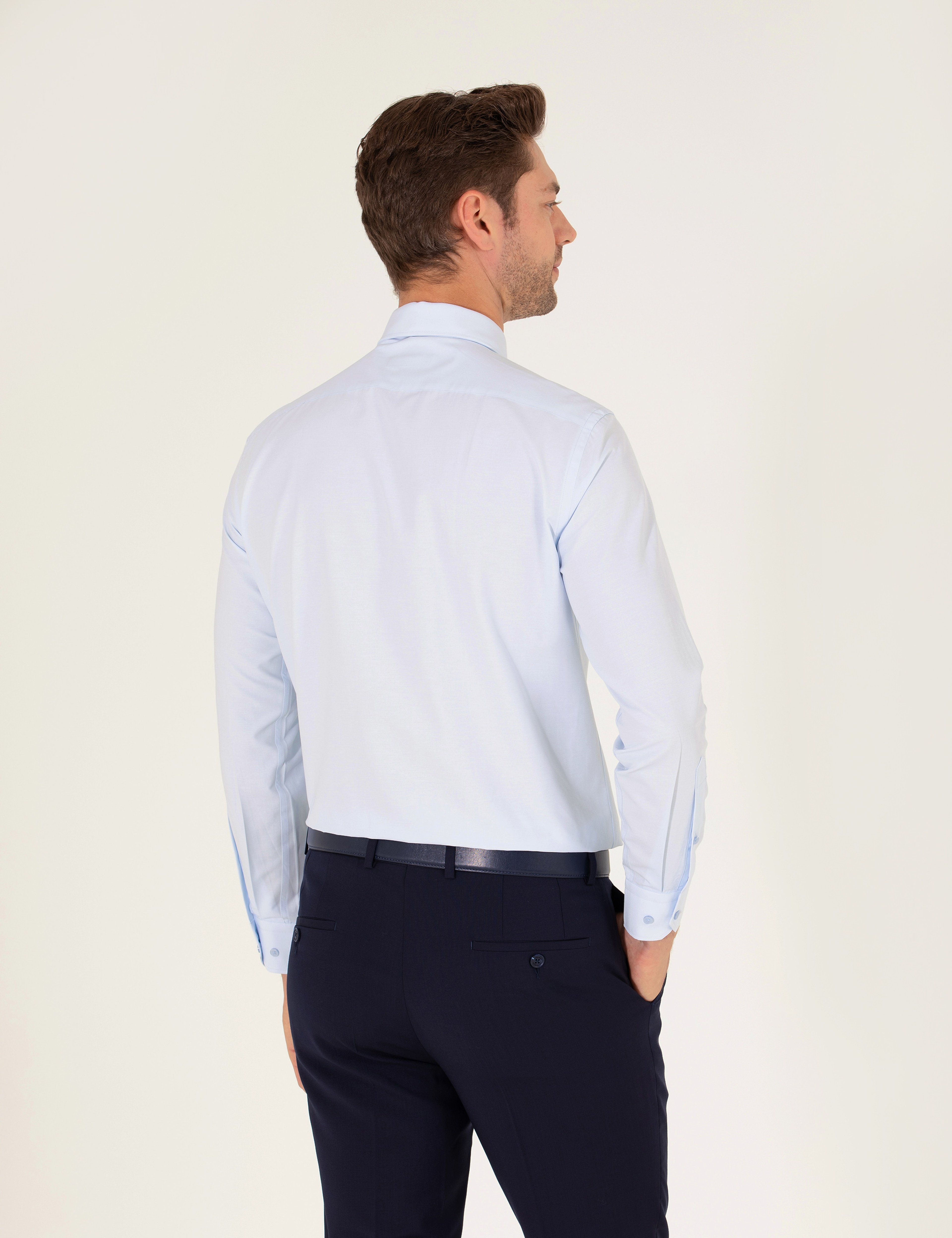 Açık Mavi Regular Fit Uzun Kollu Klasik Gömlek - Image 5