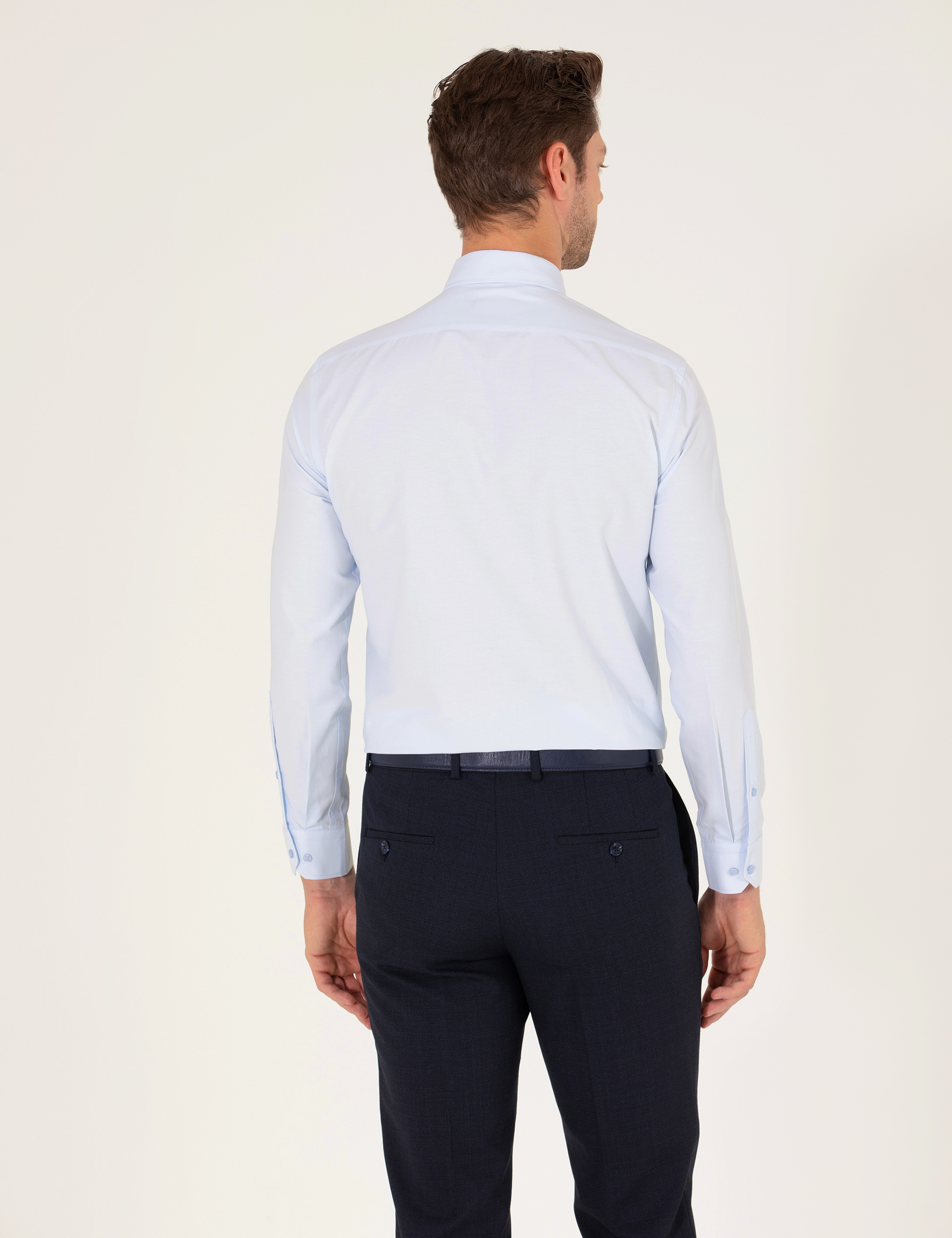 Açık Mavi Slim Fit Uzun Kollu Klasik Gömlek - Image 5