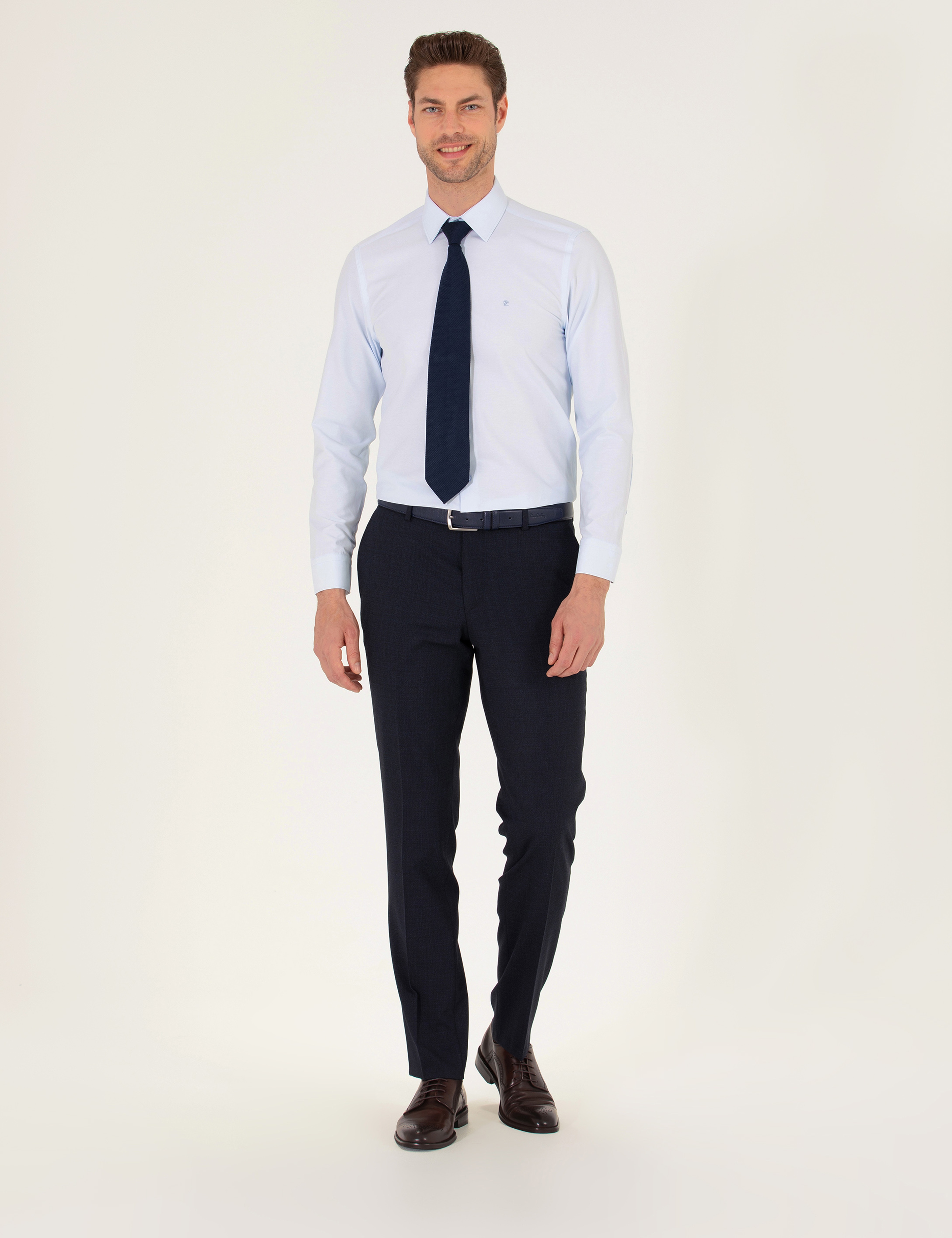 Açık Mavi Slim Fit Uzun Kollu Klasik Gömlek - Image 4