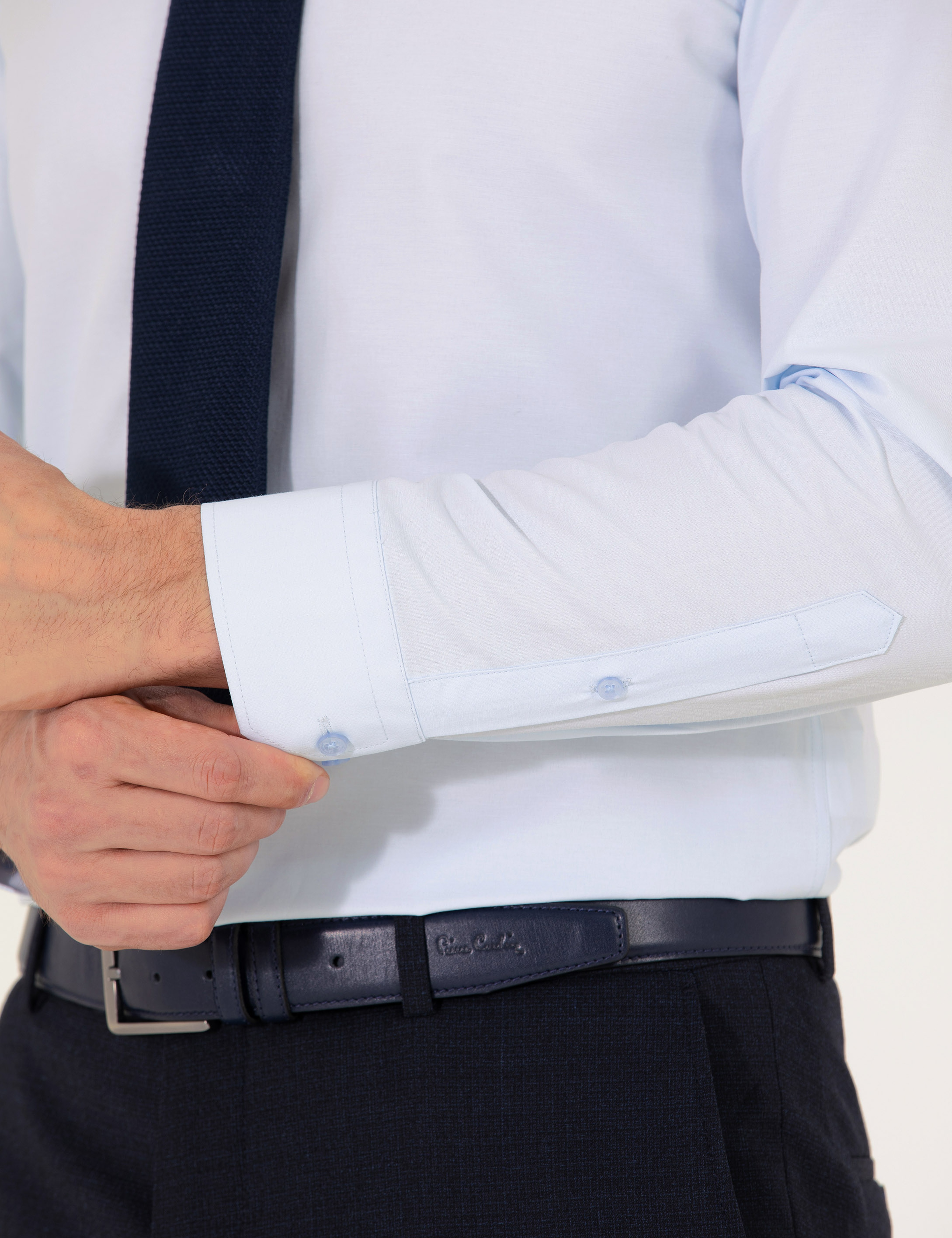 Açık Mavi Slim Fit Uzun Kollu Klasik Gömlek - Image 7
