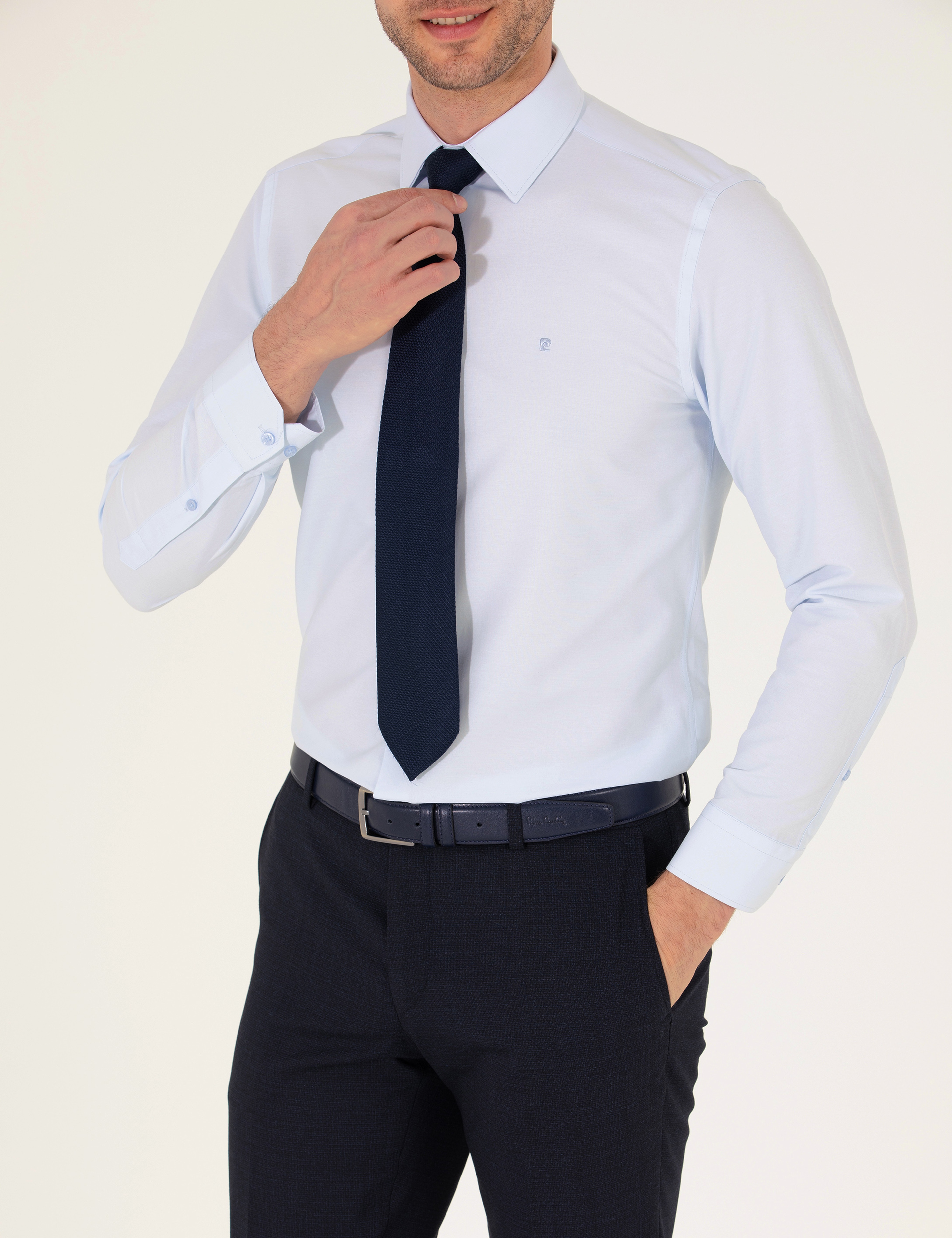 Açık Mavi Slim Fit Uzun Kollu Klasik Gömlek - Image 6