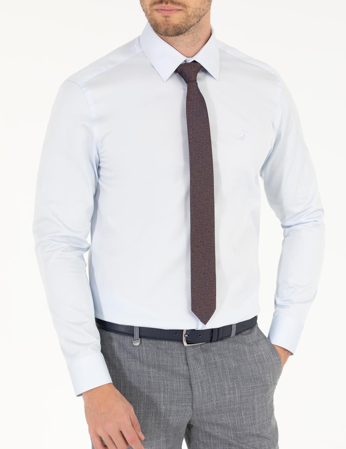 Açık Mavi Parlak Saten Slim Fit Uzun Kollu Basic Gömlek - 50268201002