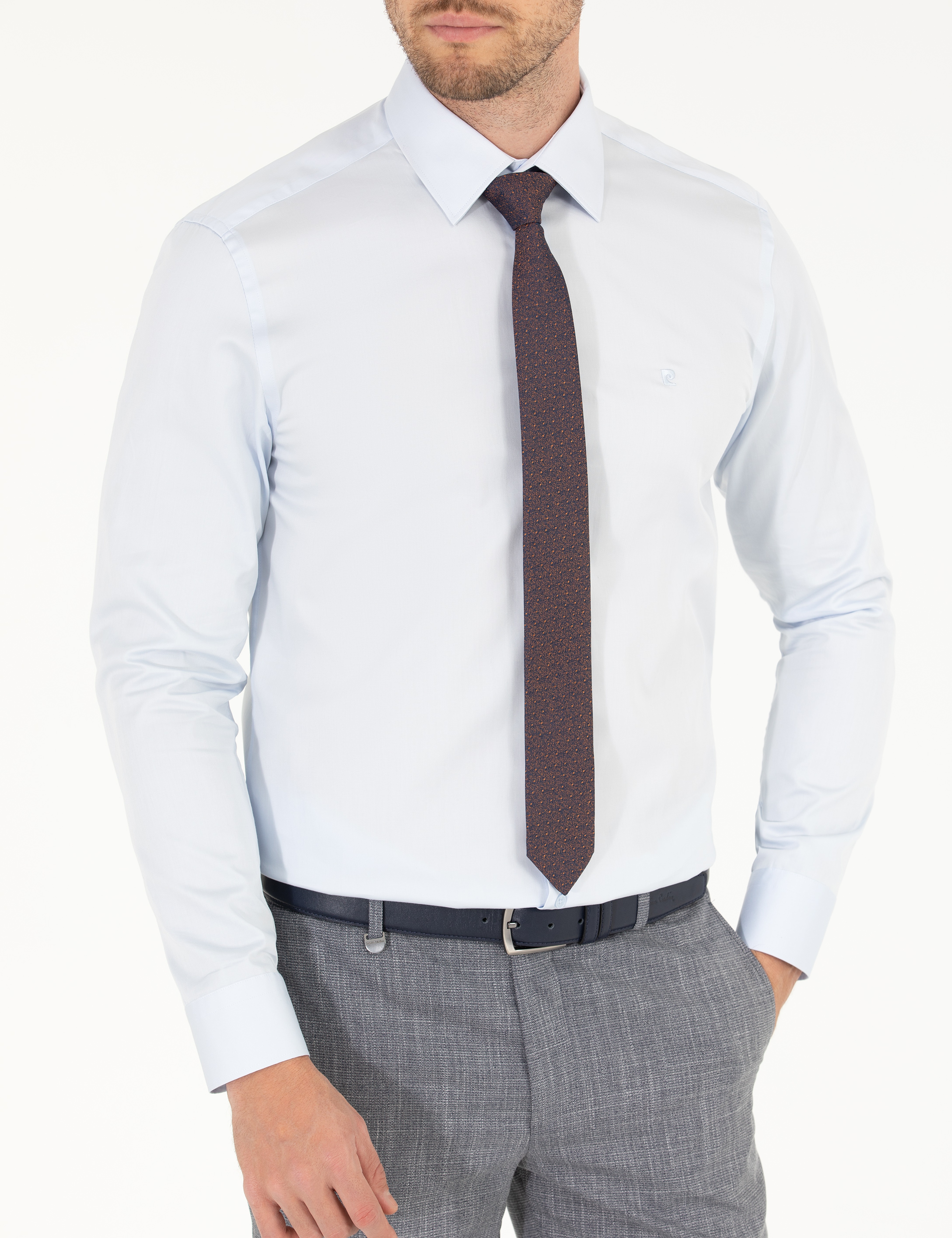 Açık Mavi %100 Pamuk Parlak Saten Slim Fit Uzun Kollu Basic Gömlek