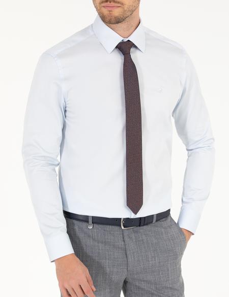 Açık Mavi Parlak Saten Slim Fit Uzun Kollu Basic Gömlek - 50268201002