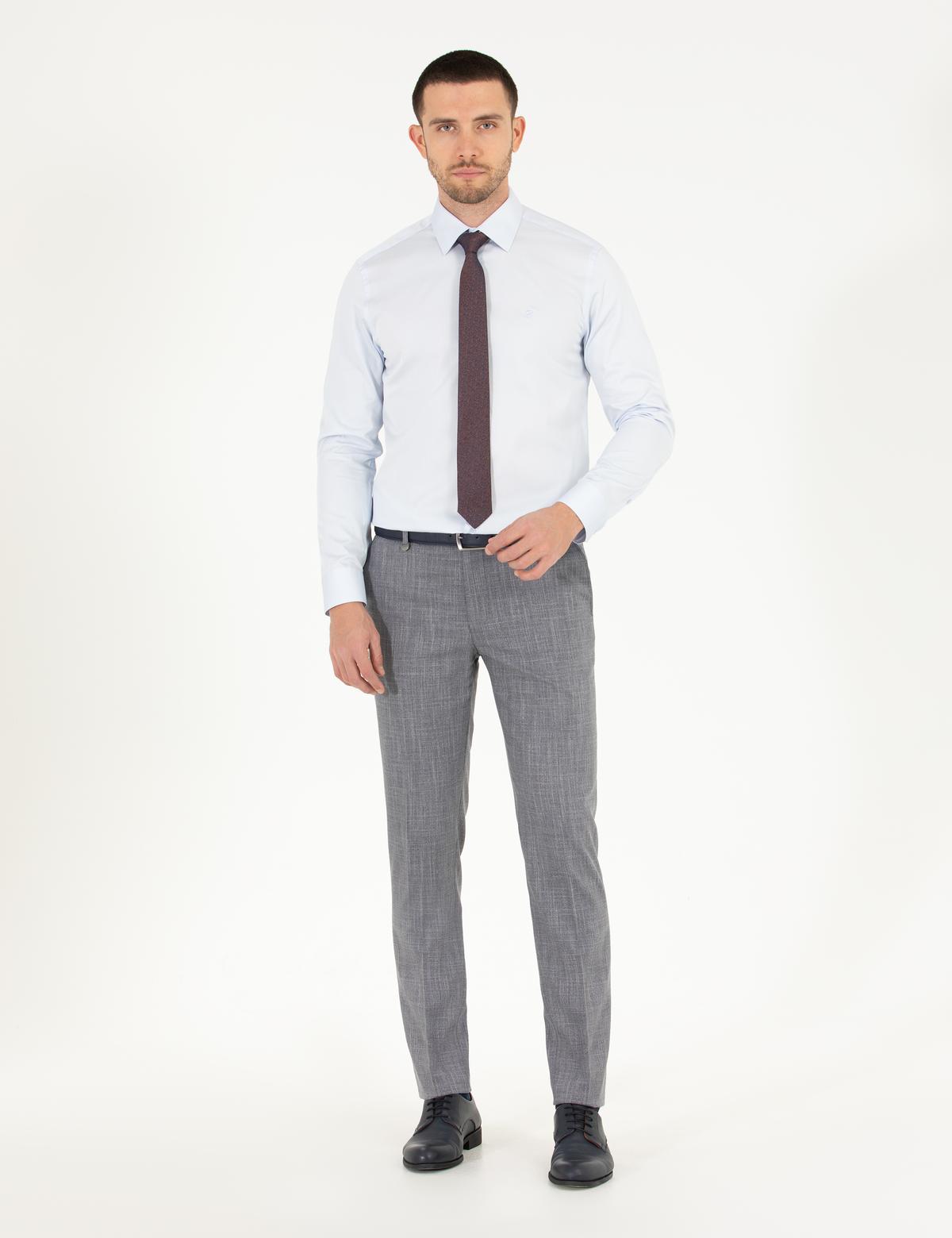 Açık Mavi Parlak Saten Slim Fit Uzun Kollu Basic Gömlek - 50268201002