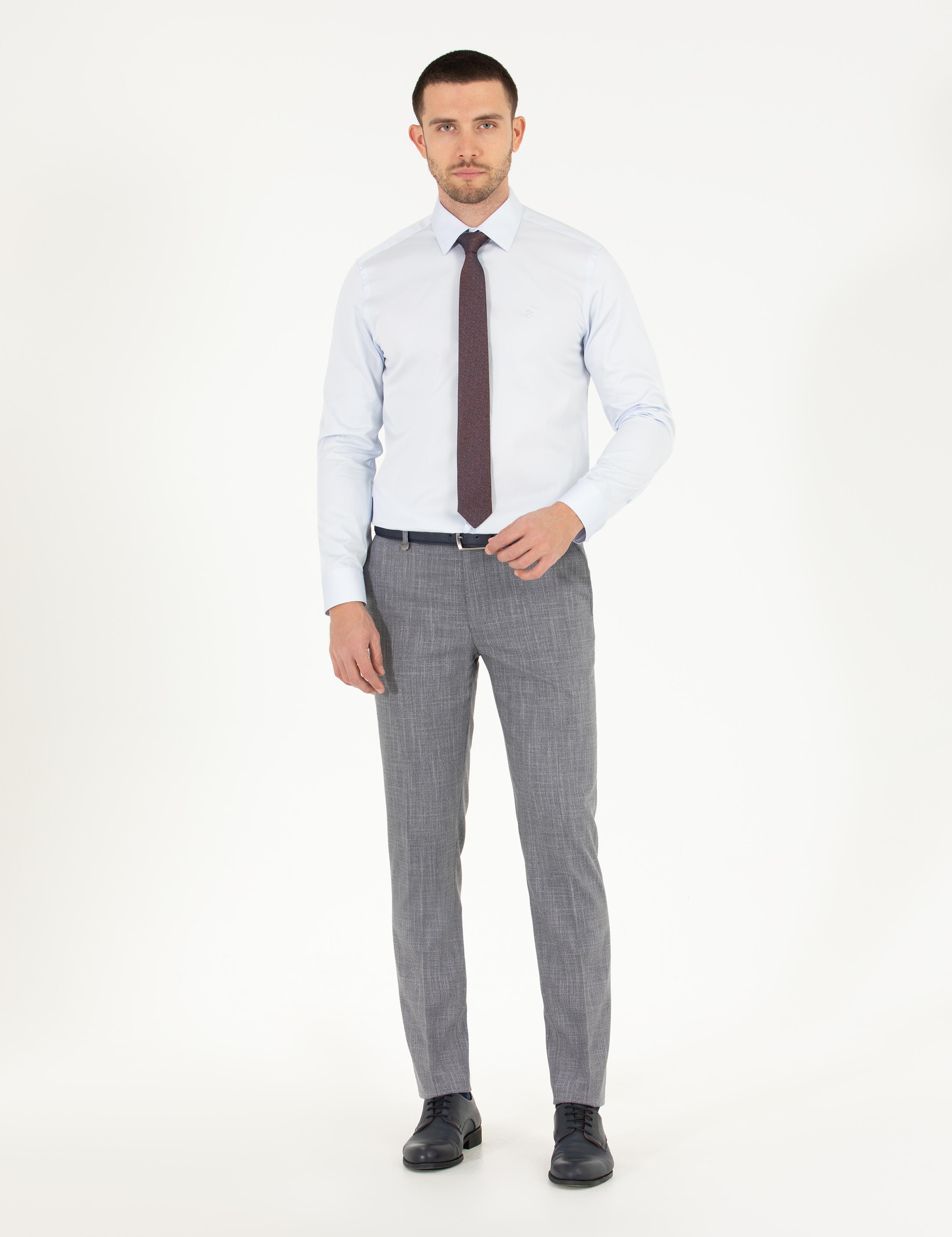 Açık Mavi Parlak Saten Slim Fit Uzun Kollu Basic Gömlek