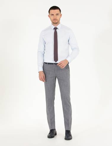 Açık Mavi %100 Pamuk Parlak Saten Slim Fit Uzun Kollu Basic Gömlek