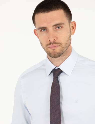 Açık Mavi %100 Pamuk Parlak Saten Slim Fit Uzun Kollu Basic Gömlek