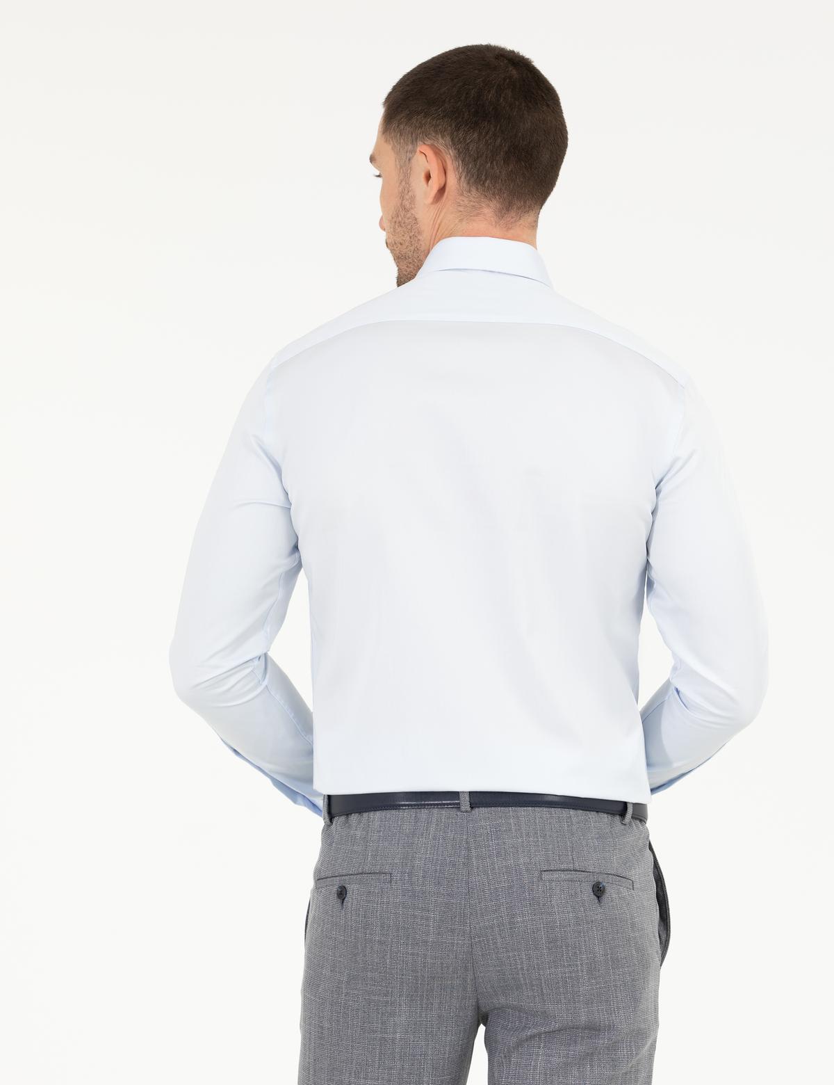 Açık Mavi Parlak Saten Slim Fit Uzun Kollu Basic Gömlek - 50268201002