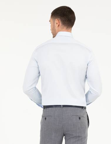 Açık Mavi %100 Pamuk Parlak Saten Slim Fit Uzun Kollu Basic Gömlek