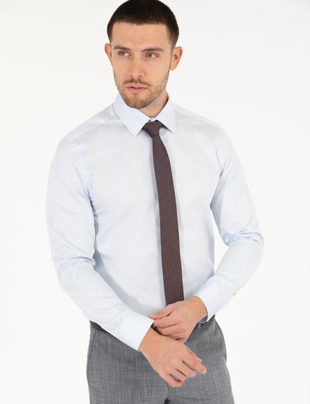 Açık Mavi Parlak Saten Slim Fit Uzun Kollu Basic Gömlek - 50268201002