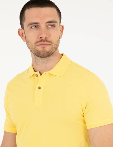 Açık Sarı Slim Fit %100 Pamuk Polo Yaka Basic Tişört