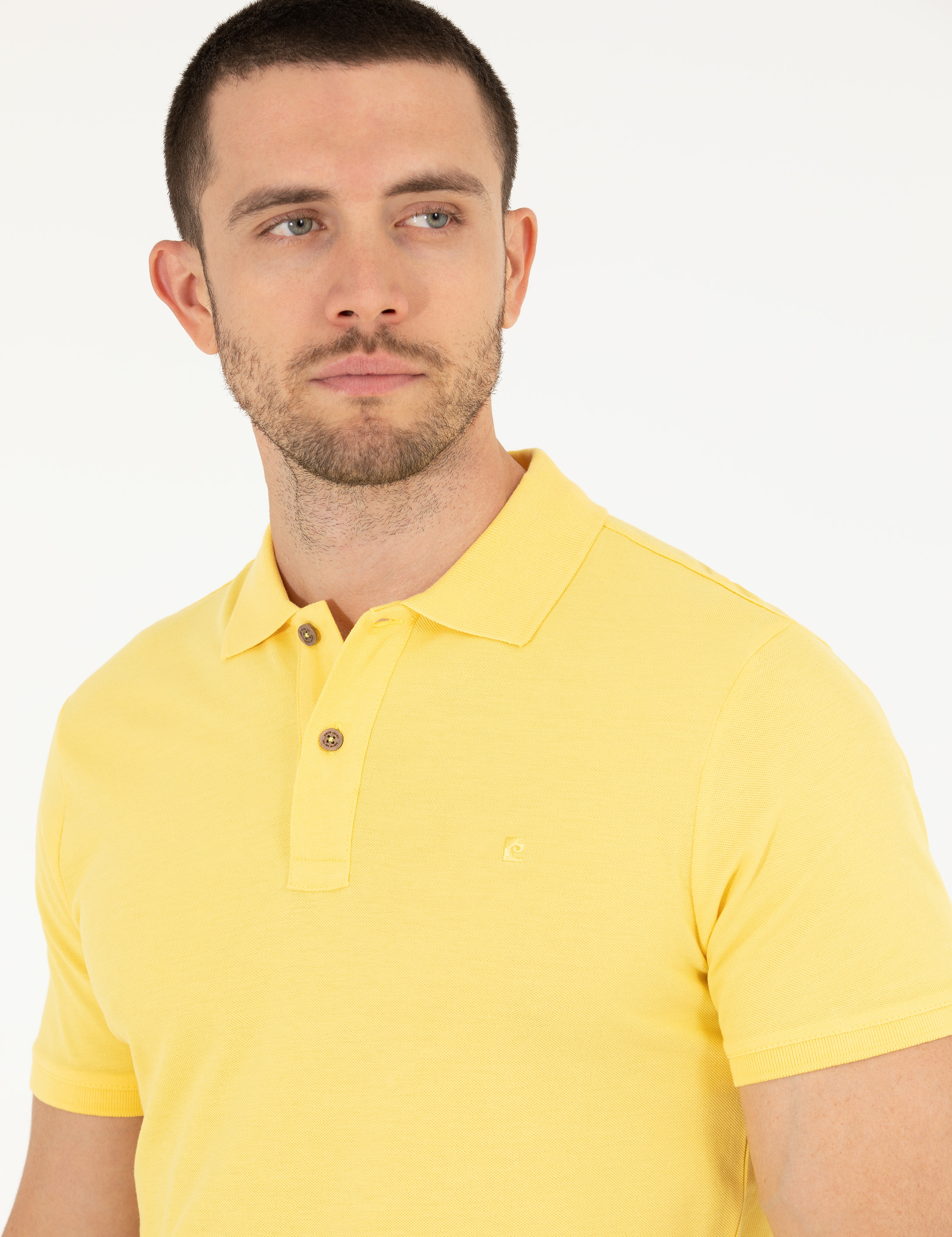 Açık Sarı Slim Fit %100 Pamuk Polo Yaka Basic Tişört - Image 3