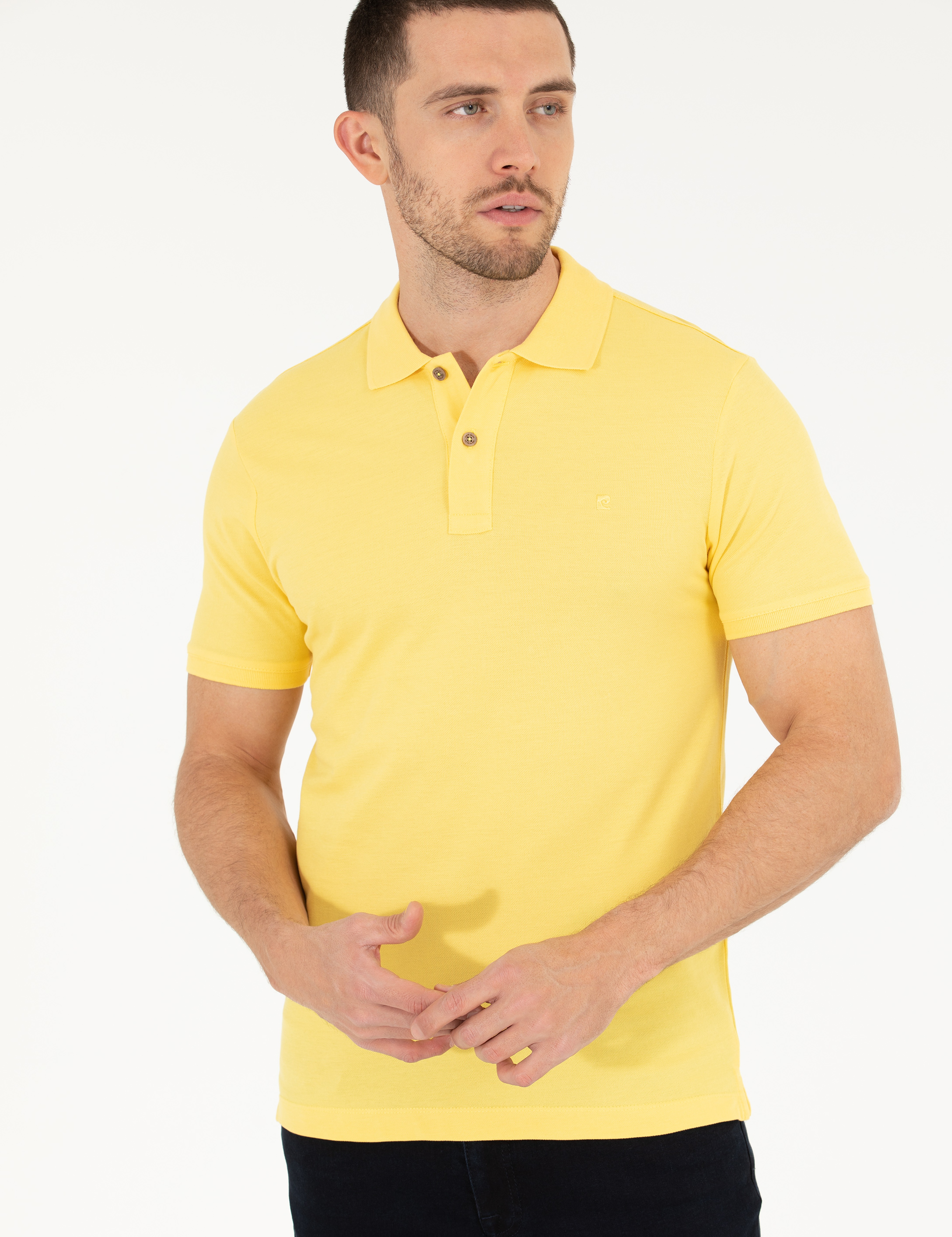 Açık Sarı Slim Fit %100 Pamuk Polo Yaka Basic Tişört - Image 2