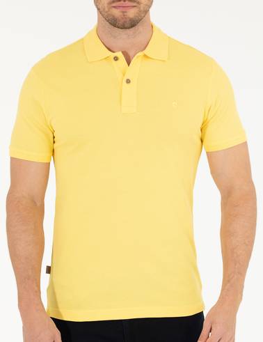 Açık Sarı Slim Fit %100 Pamuk Polo Yaka Basic Tişört
