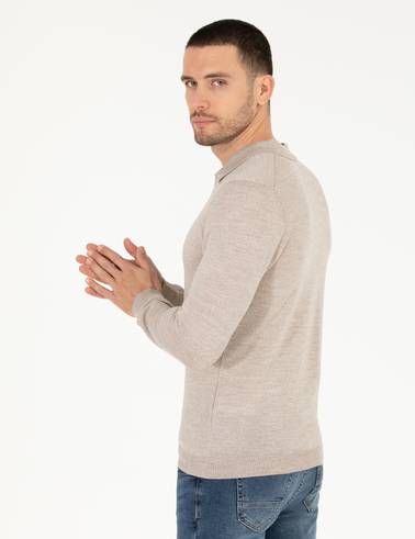Taş Slim Fit Polo Yaka Yün Karışımlı Basic Triko Kazak