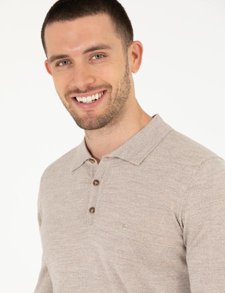 Taş Slim Fit Polo Yaka Yün Karışımlı Basic Triko Kazak - 50257322038