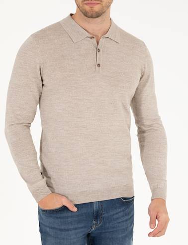 Taş Slim Fit Polo Yaka Yün Karışımlı Basic Triko Kazak