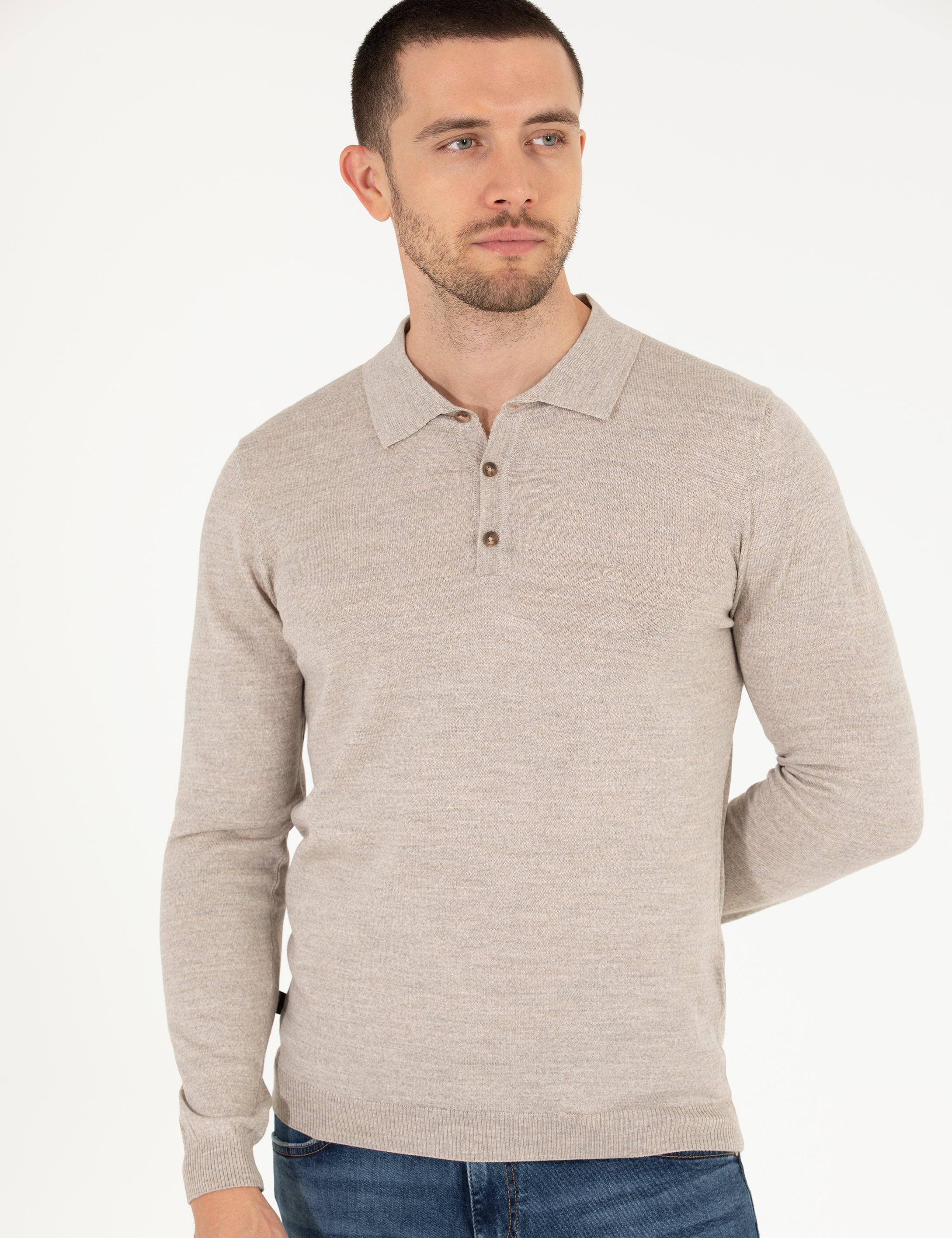 Taş Slim Fit Polo Yaka Yün Karışımlı Basic Triko Kazak - Image 2