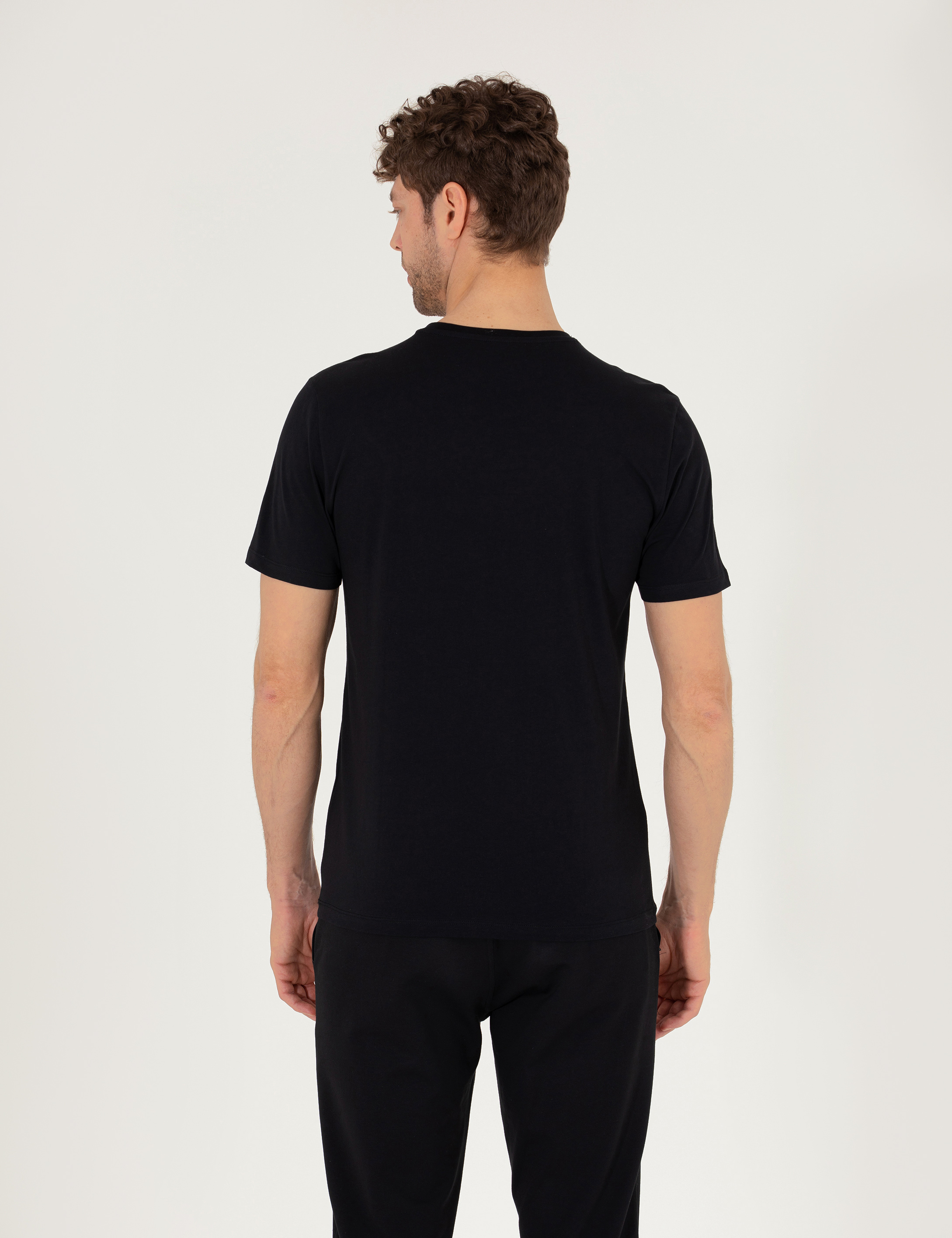 Siyah Slim Fit Cepli Bisiklet Yaka Tişört - Image 5