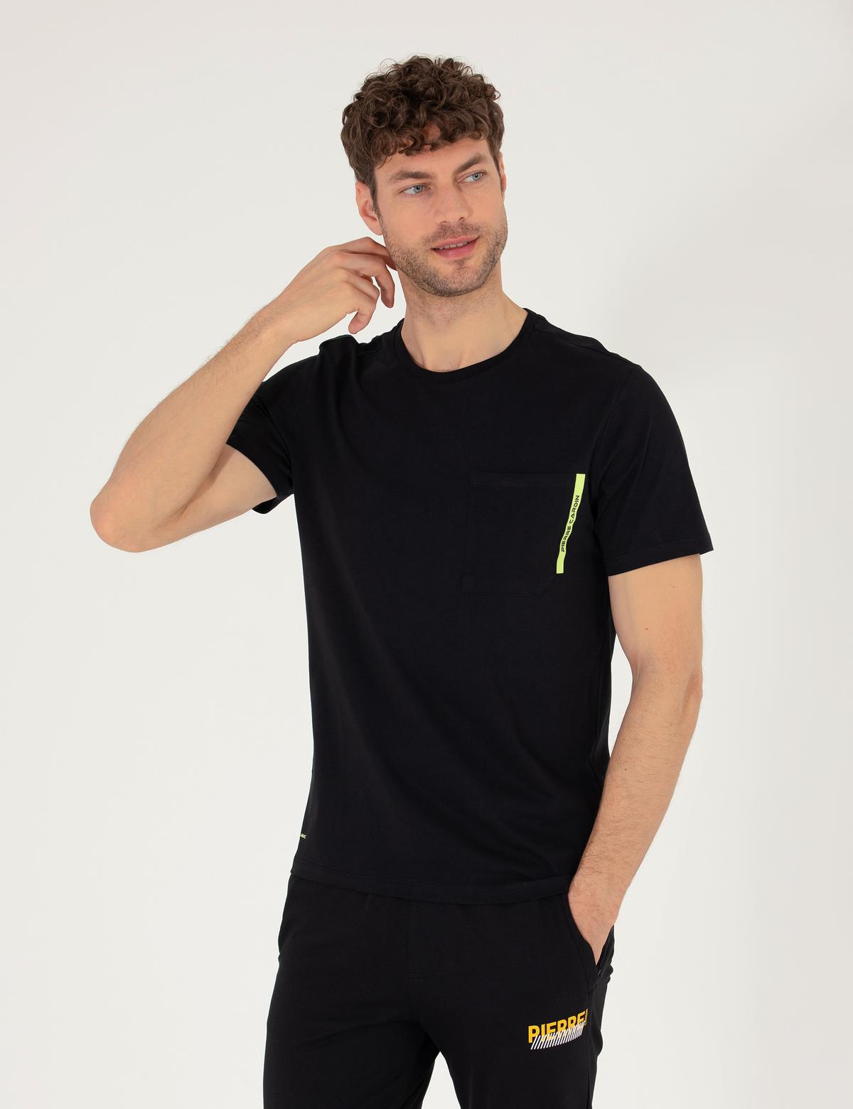 Siyah Slim Fit Cepli Bisiklet Yaka Tişört