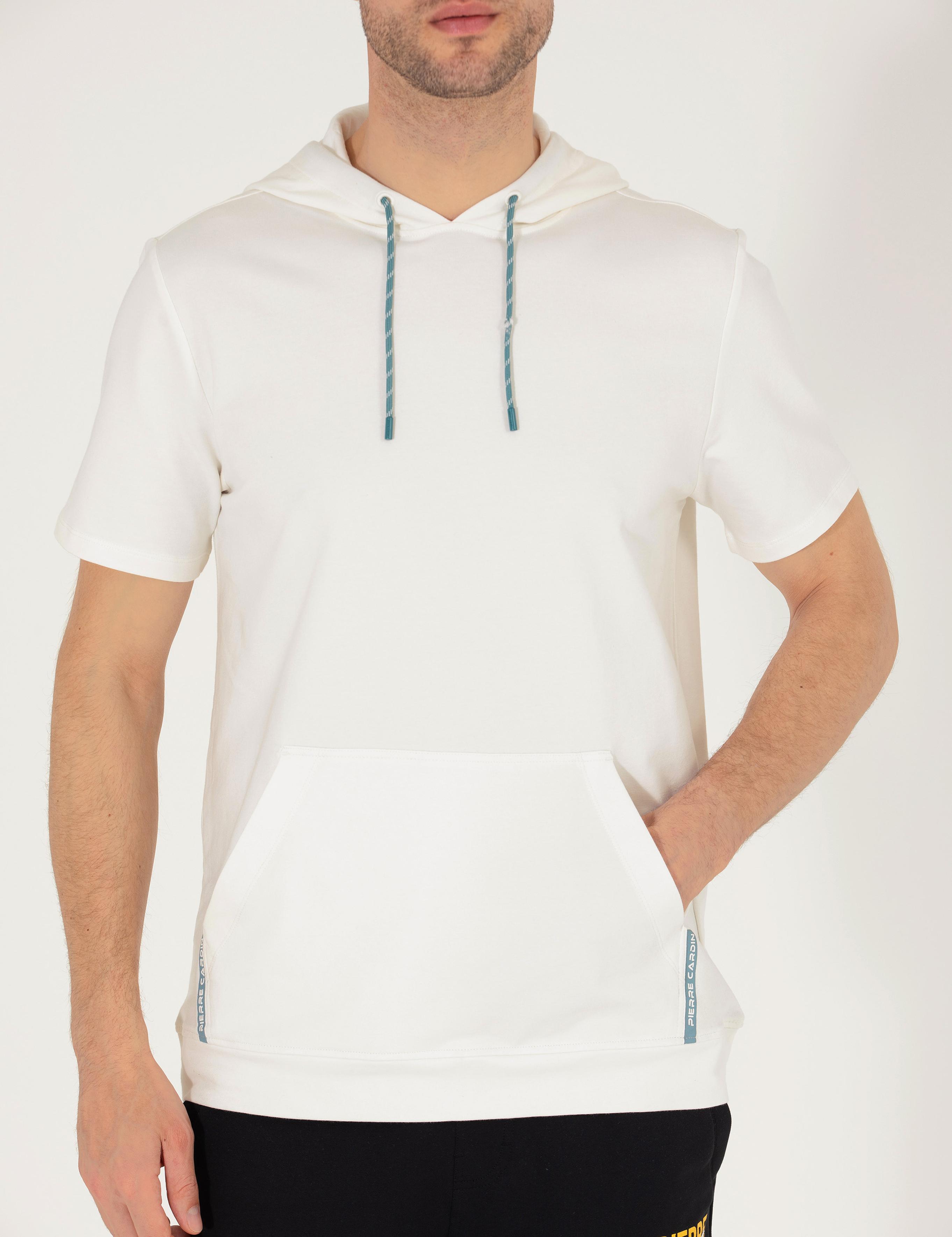 Ekru Regular Fit Kapüşonlu Tişört